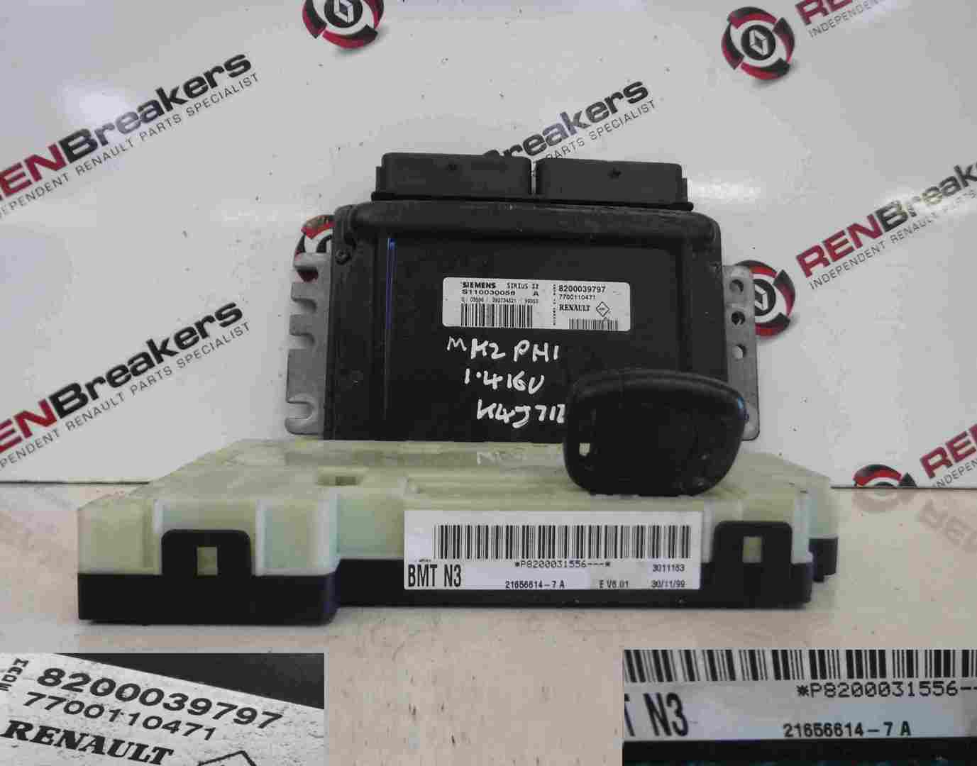 Renault Clio MK2 1998-2001 1.4 16v ECU Set UCH BCM Immobiliser + Key Fob
