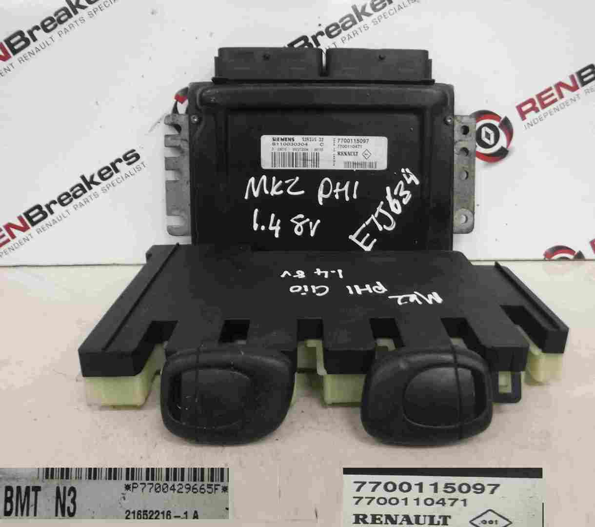 Renault Clio MK2 1998-2001 1.4 8v ECU SET UCH BCM Immobiliser + 2 Key Fobs