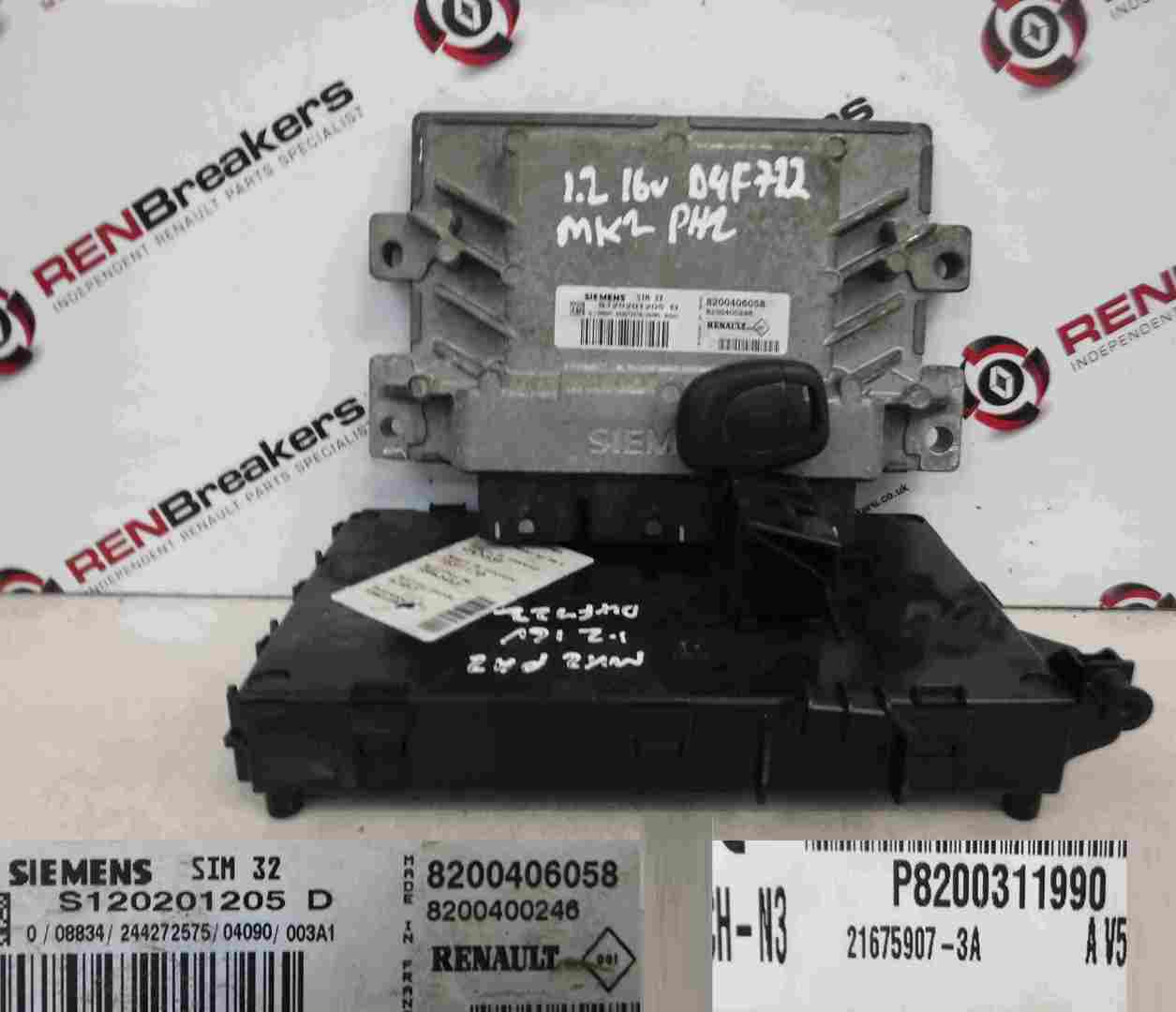 Renault Clio MK2 2001-2006 1.2 16v ECU SET UCH BCM Immobiliser   Key Fob D4F 722