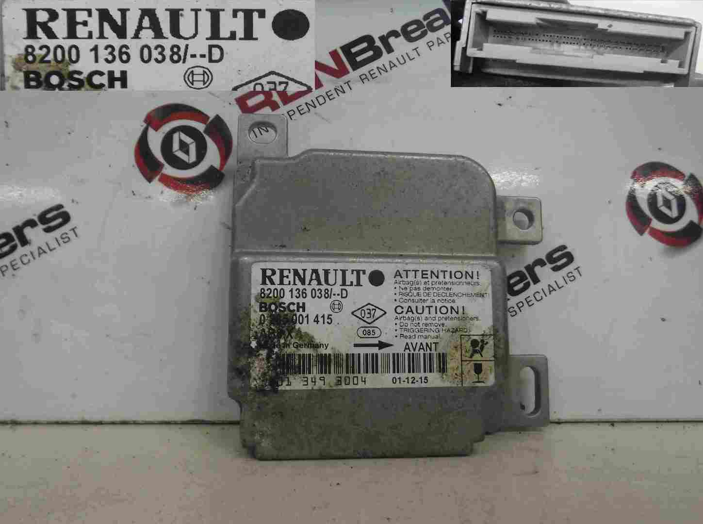 Renault Clio MK2 2001-2006 Airbag ECU Module Computer 8200136038