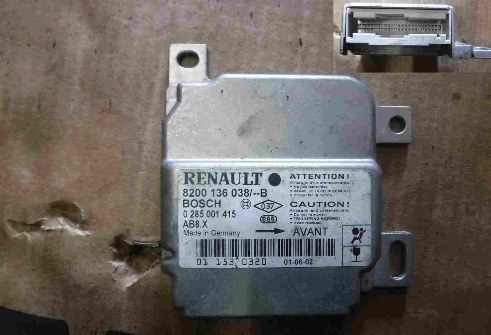Renault Clio MK2 2001-2006 Airbag ECU Module Computer 8200136038B 8200136038C