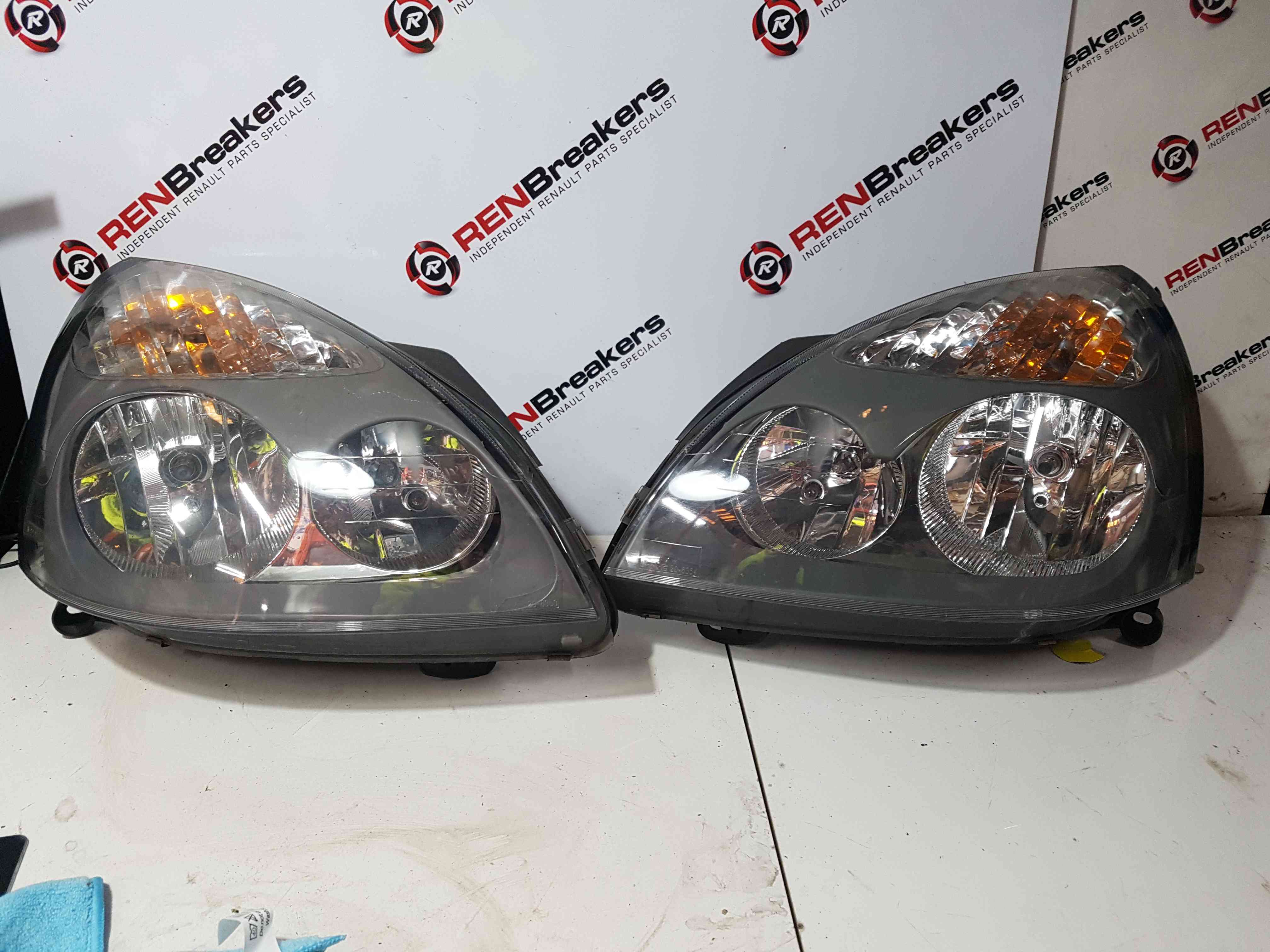 Thumb 3 Renault Clio MK2 2001-2006 Drivers Passenger OSF Nsf Front Headlight Grey PAIR