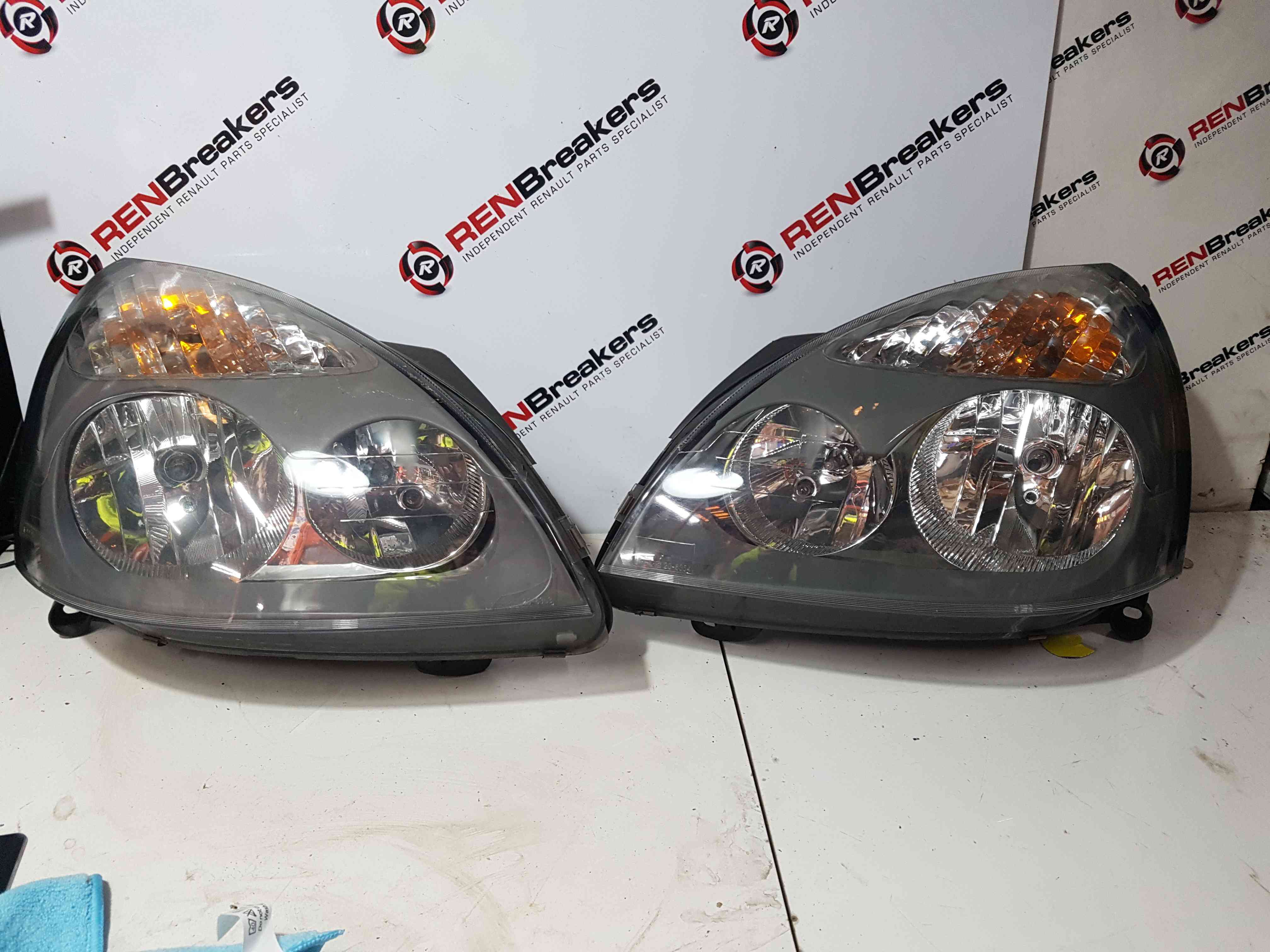 Thumb 4 Renault Clio MK2 2001-2006 Drivers Passenger OSF Nsf Front Headlight Grey PAIR