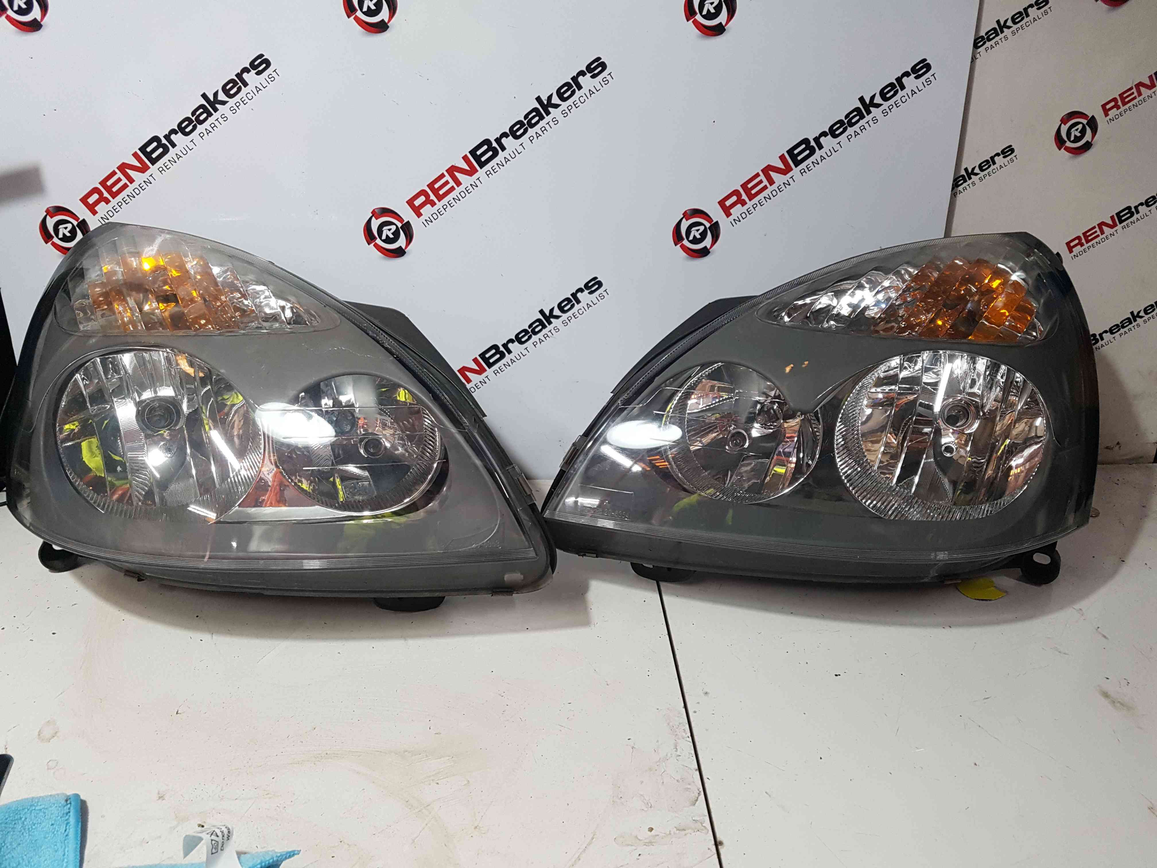 Thumb 5 Renault Clio MK2 2001-2006 Drivers Passenger OSF Nsf Front Headlight Grey PAIR