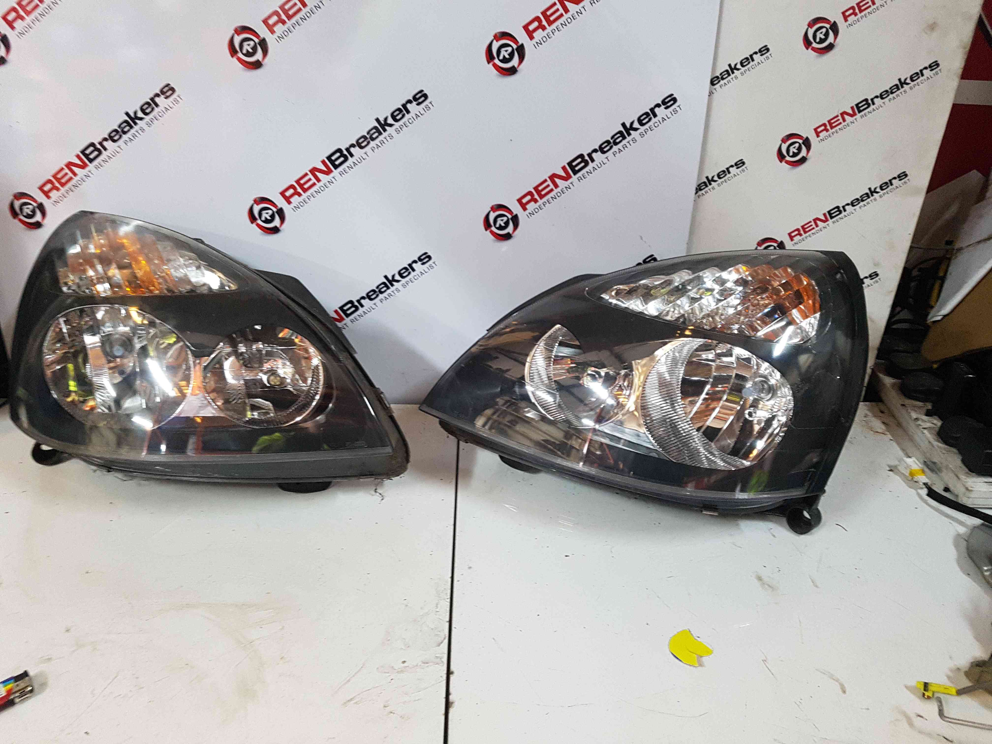 Thumb 3 Renault Clio MK2 2001-2006 Drivers Passenger OSF Nsf Headlight Black Pair