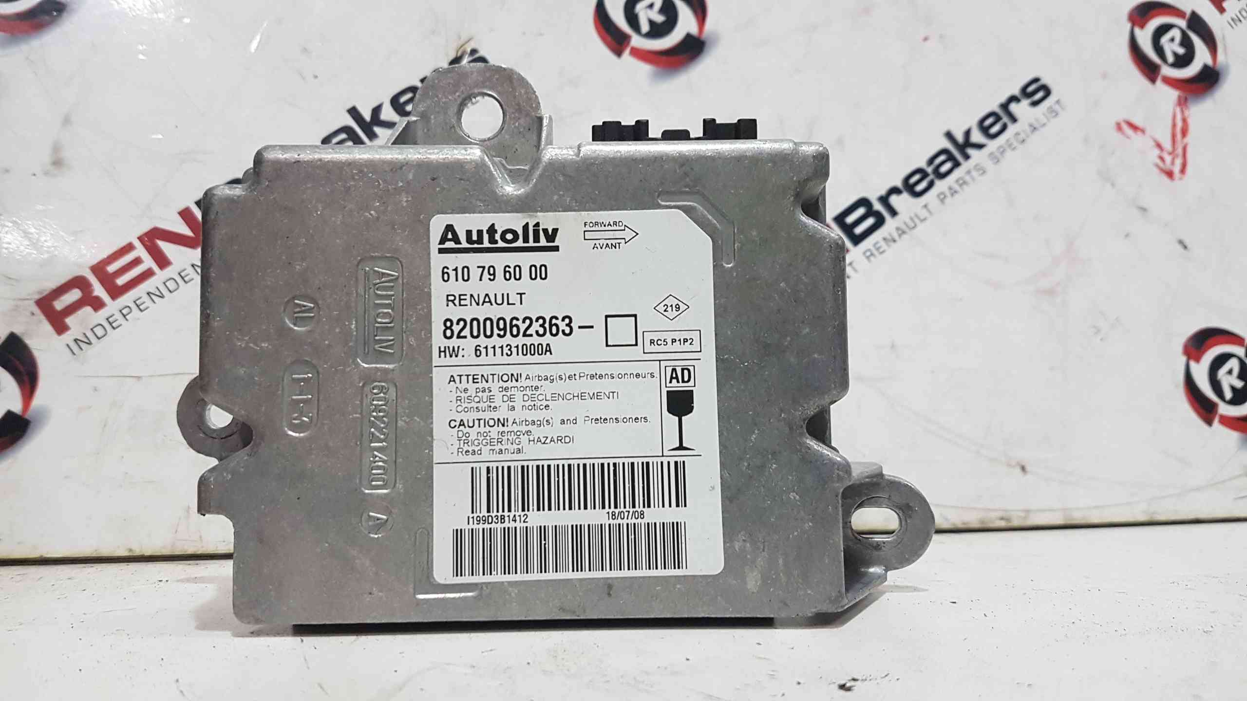 Renault Clio MK3 2005-2012 Airbag ECU Module Computer 8200962363