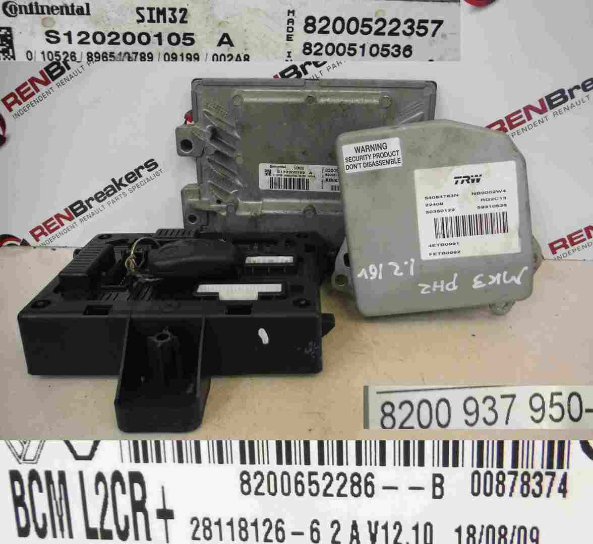 Renault Clio MK3 2009-2012 1.2 16v ECU Set UCH Immobiliser Steering + Key Fob