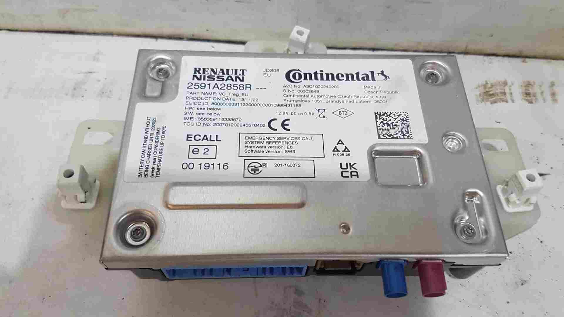 Renault Clio MK5 2019-2021 Bluetooth Telematics Control Module ECU 2591A2858r