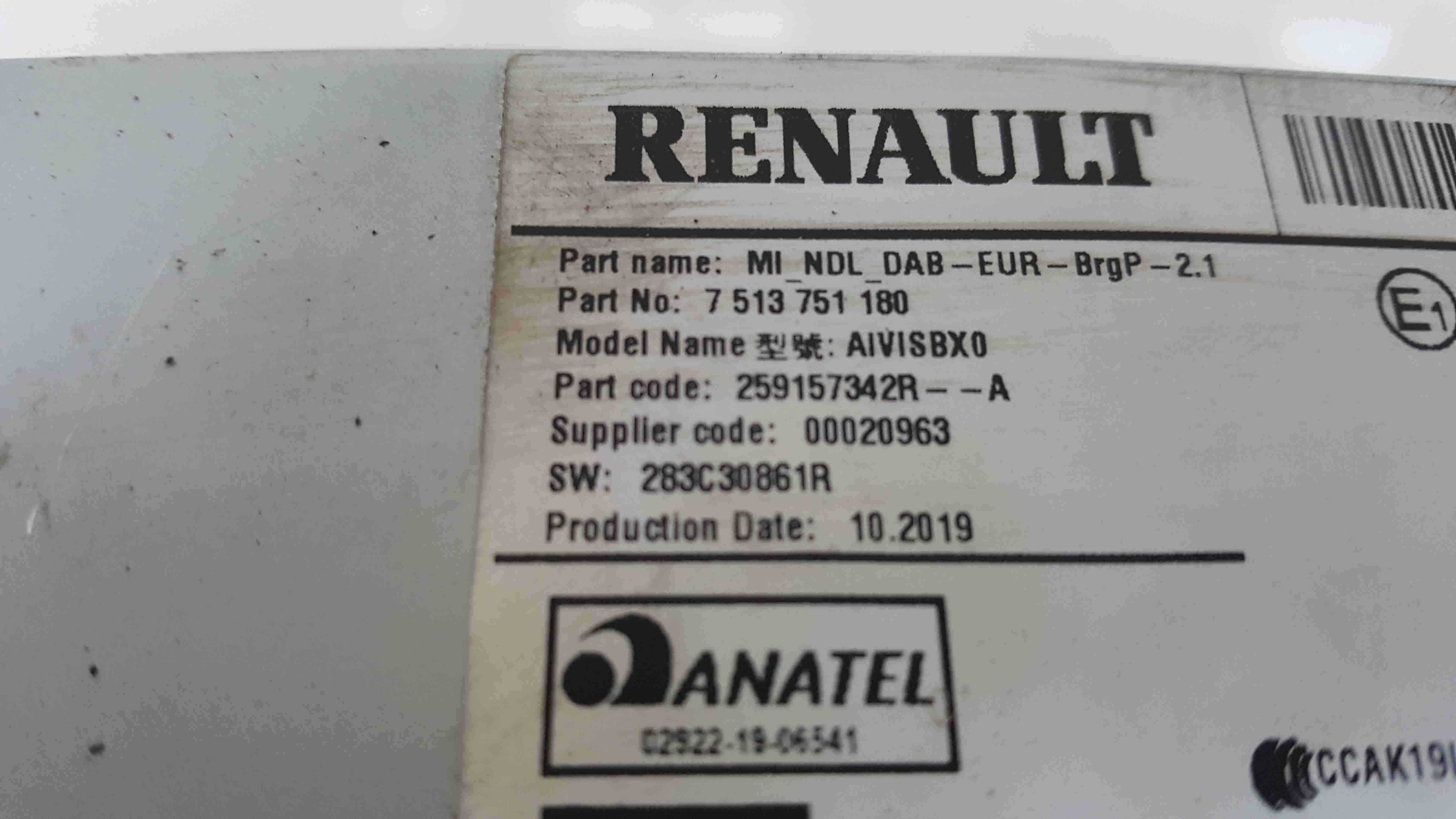 Renault Clio MK5 2019-2021 Sat Nav Navigation Player Unit 259157342R