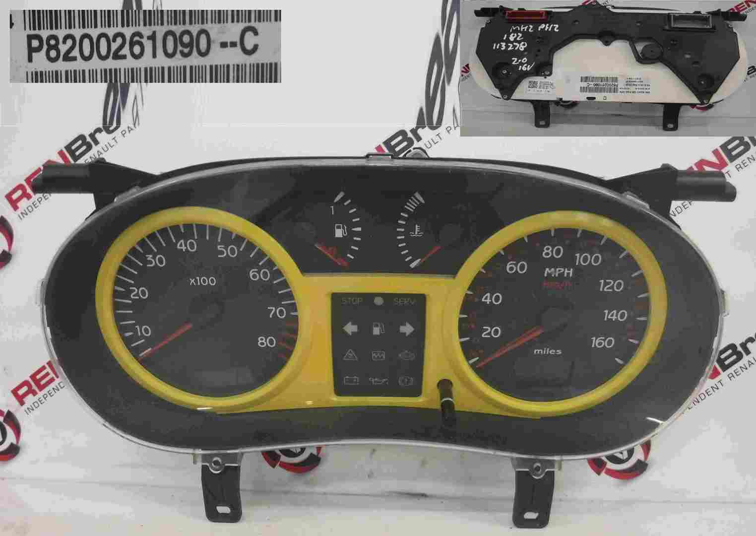 Renault Clio Sport 2001-2006 172 182 Instrument Panel Dials Clocks Yellow 113K