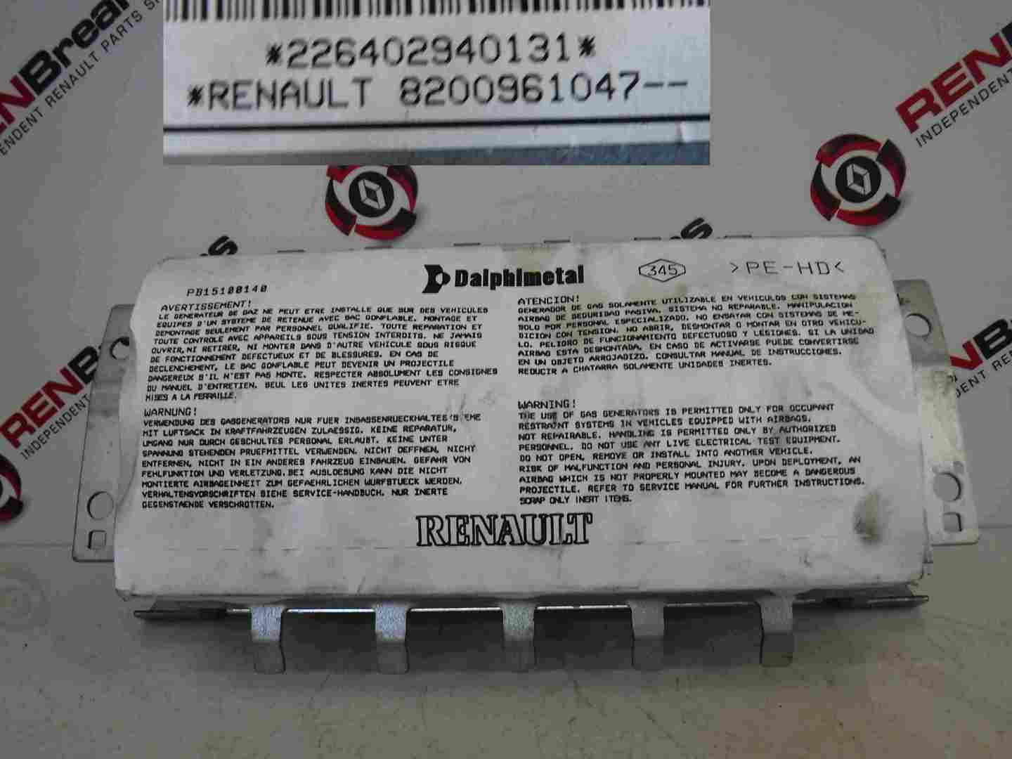 Renault Clio Sport MK3 2005-2012 197 200 Passenger Airbag Dashboard 8200961047