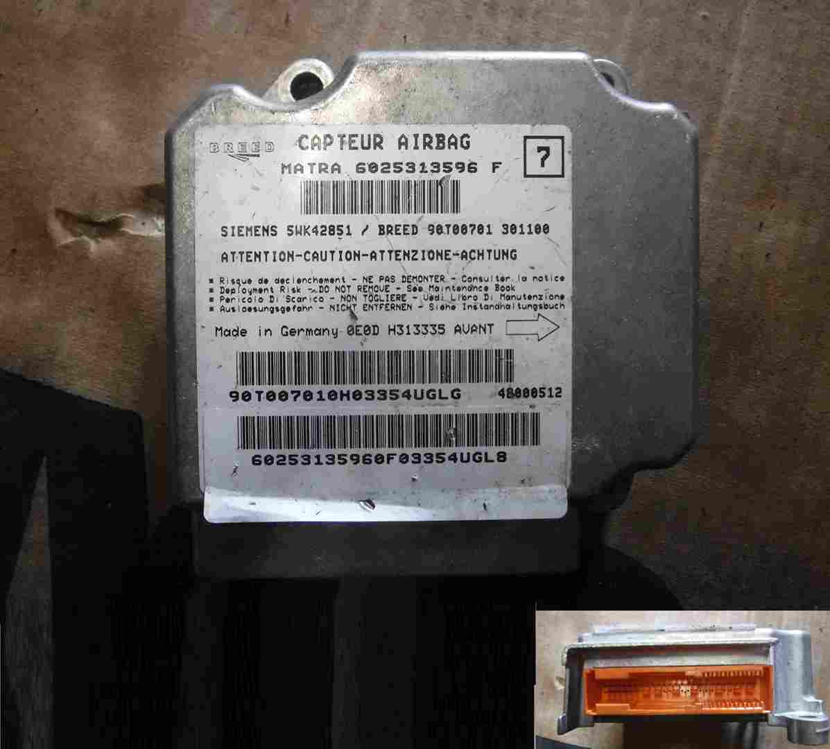Renault Espace 1997-2003 Airbag ECU Computer Module 6025313596