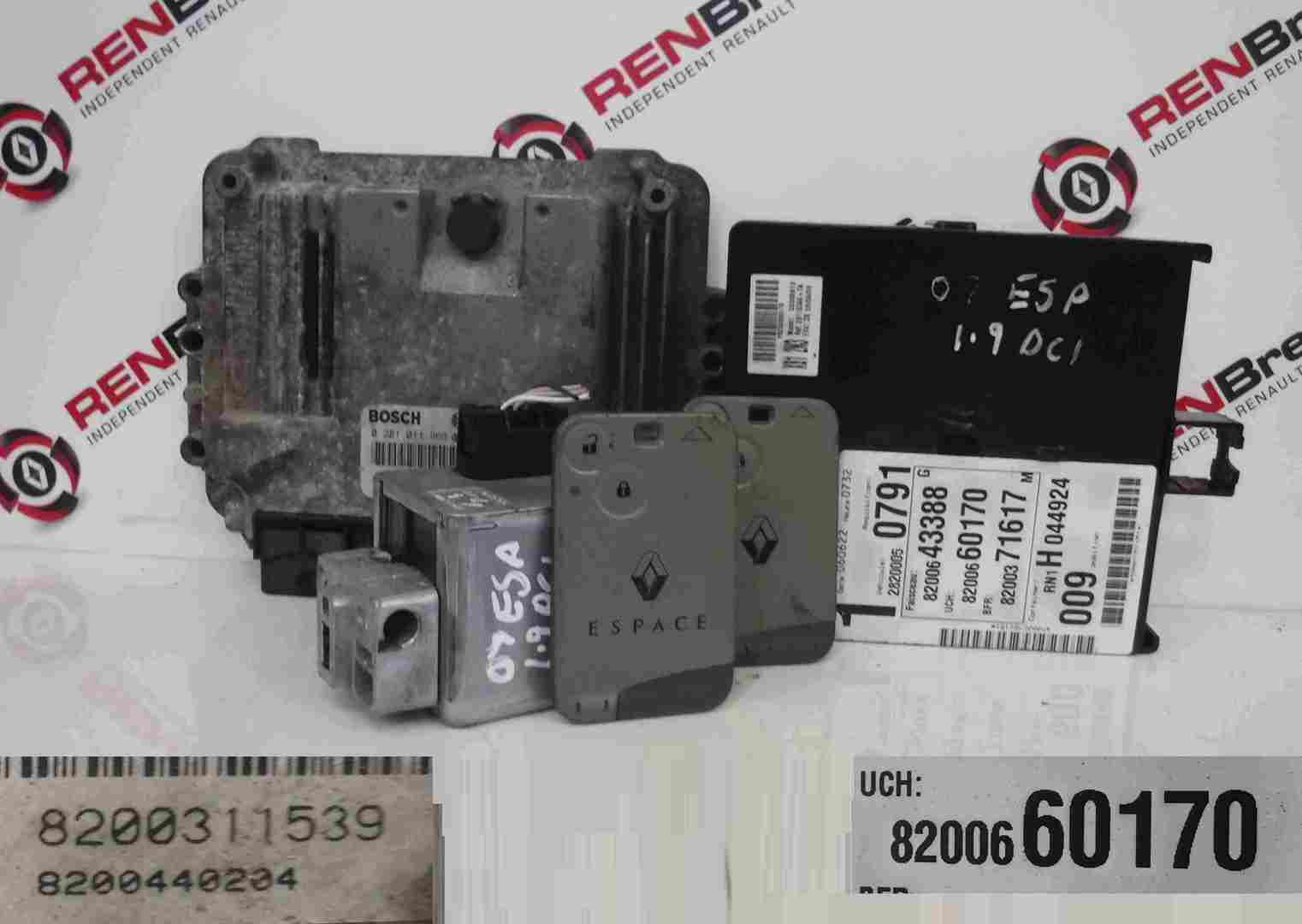 Renault Espace 2003-2013 1.9 dCi ECU SET UCH BCM Steering Lock + 2 Key Cards