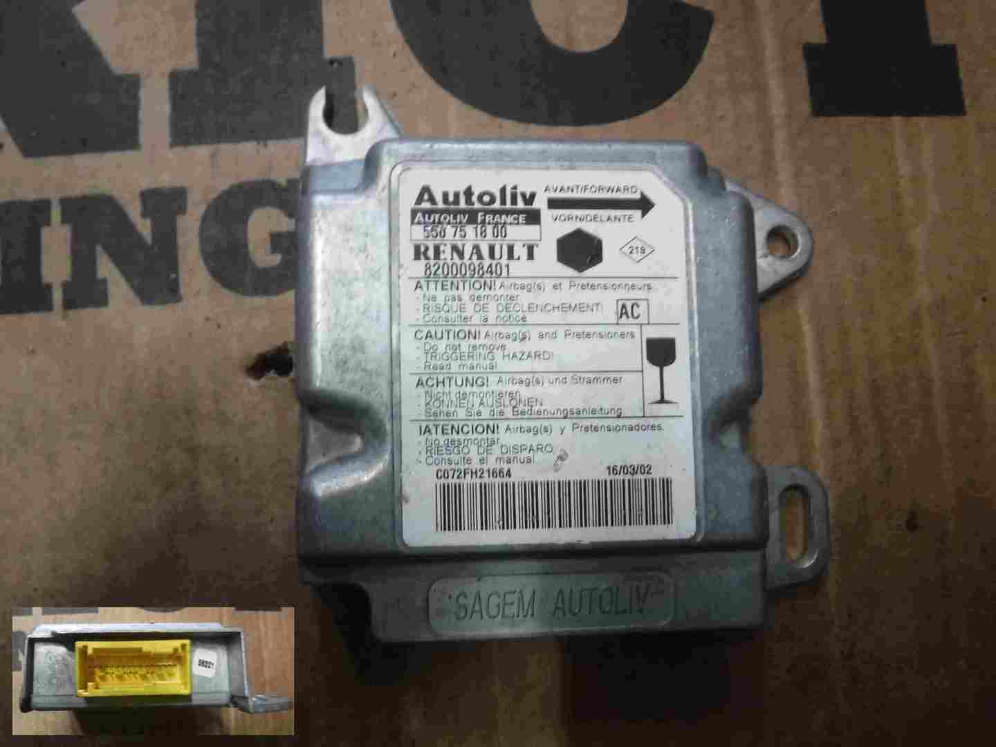 Renault Kangoo 1993-2003 Airbag ECU Module Computer 8200098401