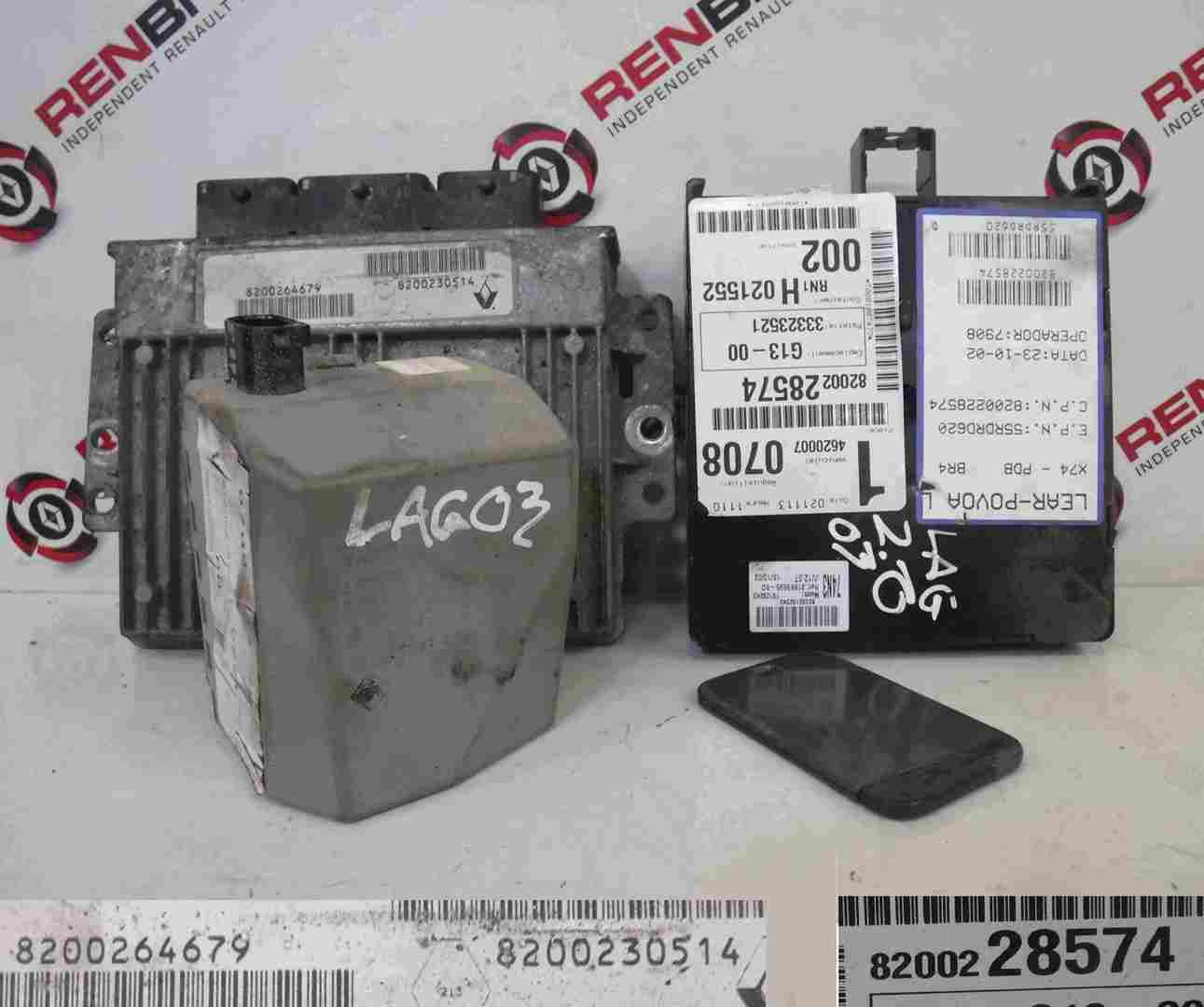 Renault Laguna 2001-2005 2.0 16v ECU SET UCH Steering Lock + Key Cards