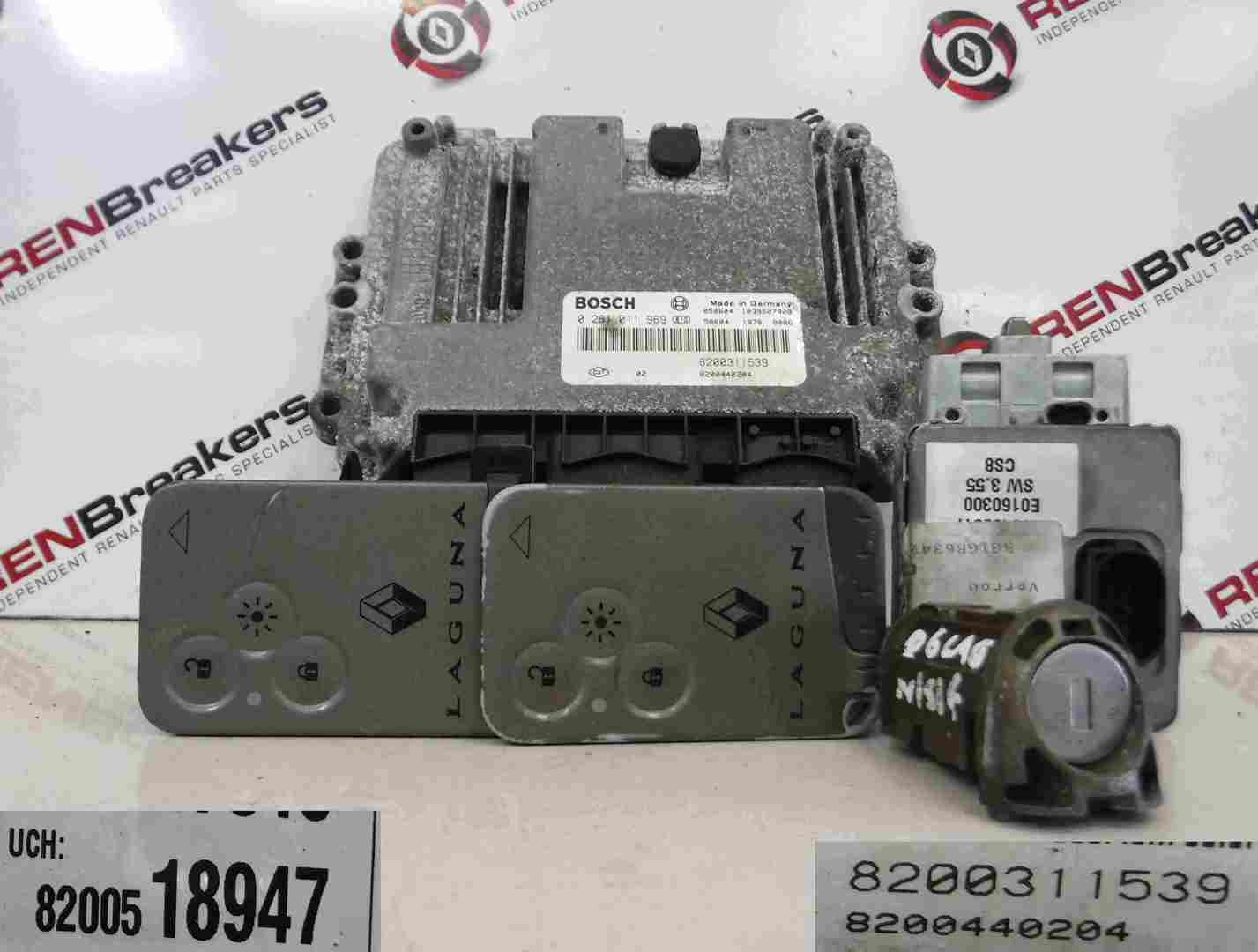 Renault Laguna 2005-2007 1.9 dCi ECU SET UCH BCM Immobiliser   2 Key Cards