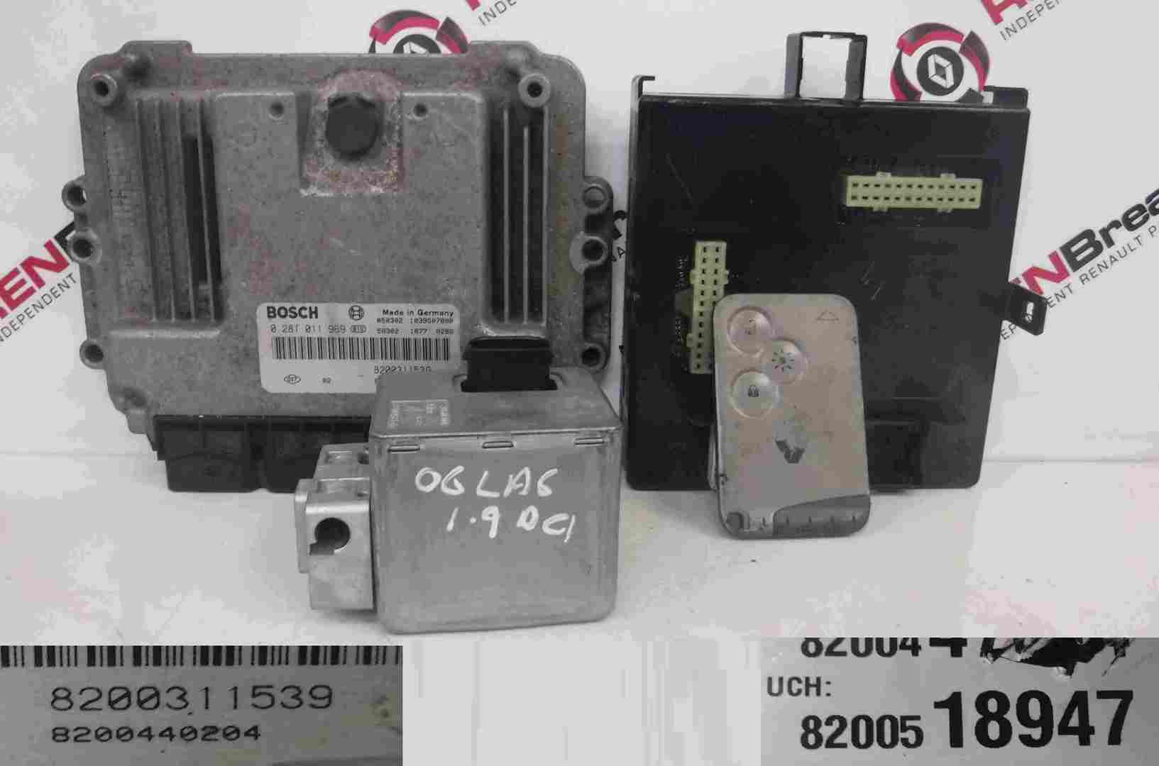 Renault Laguna 2005-2007 1.9 dCi ECU SET UCH BCM Immobiliser Lock + Key Card