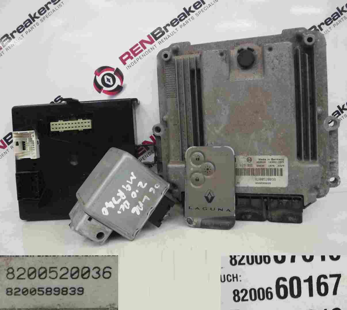 Renault Laguna 2005-2007 2.0 dCi ECU SET UCH Steering Lock + Key Card