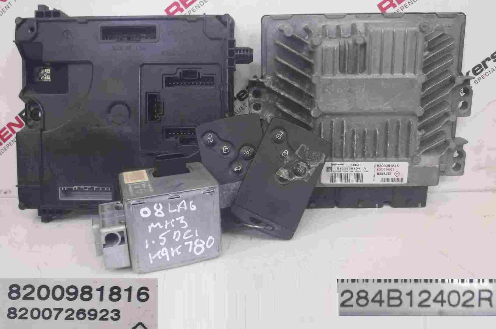 Renault Laguna MK3 2007-2012 1.5 dCi ECU SET UCH BCM Steering Lock + 2 Key Cards