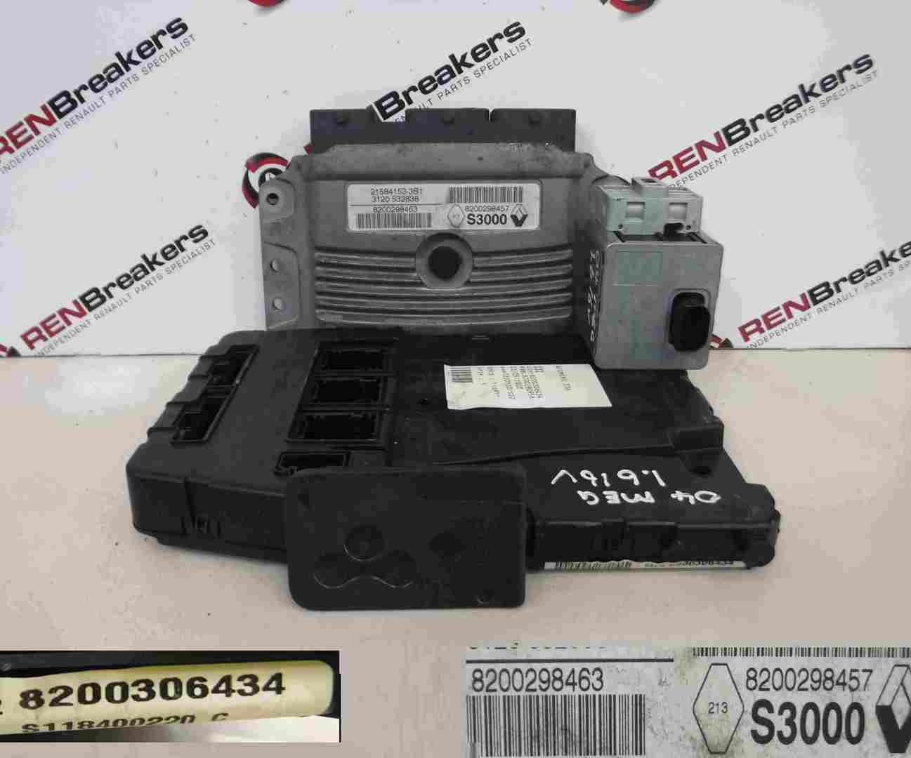 Renault Megane 2002-2008 1.6 16v ECU Set UCH BCM Immobiliser + Key Card