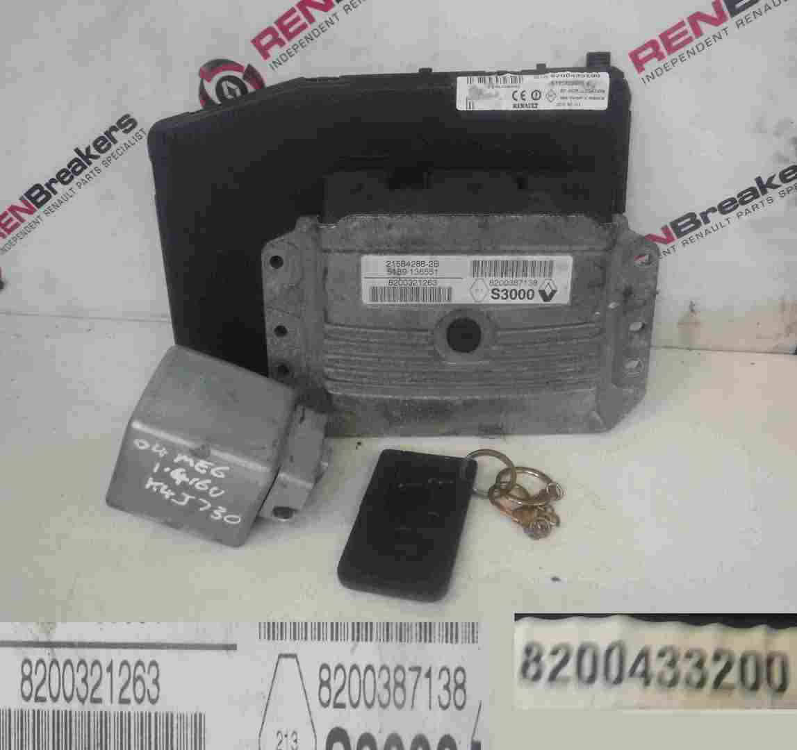 Renault Megane 2002-2008 1.4 16v ECU SET UCH BCM Steering Lock + Key Card