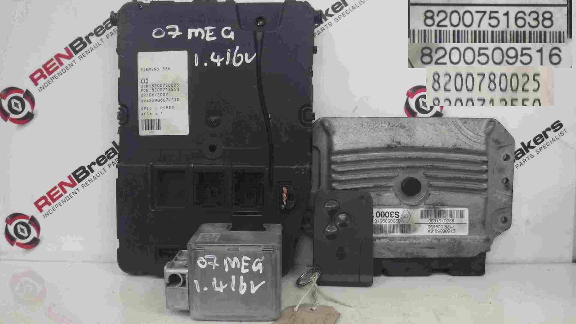 Renault Megane 2002-2008 1.4 16v ECU Set Kit UCH BCM Immobiliser + Key Card