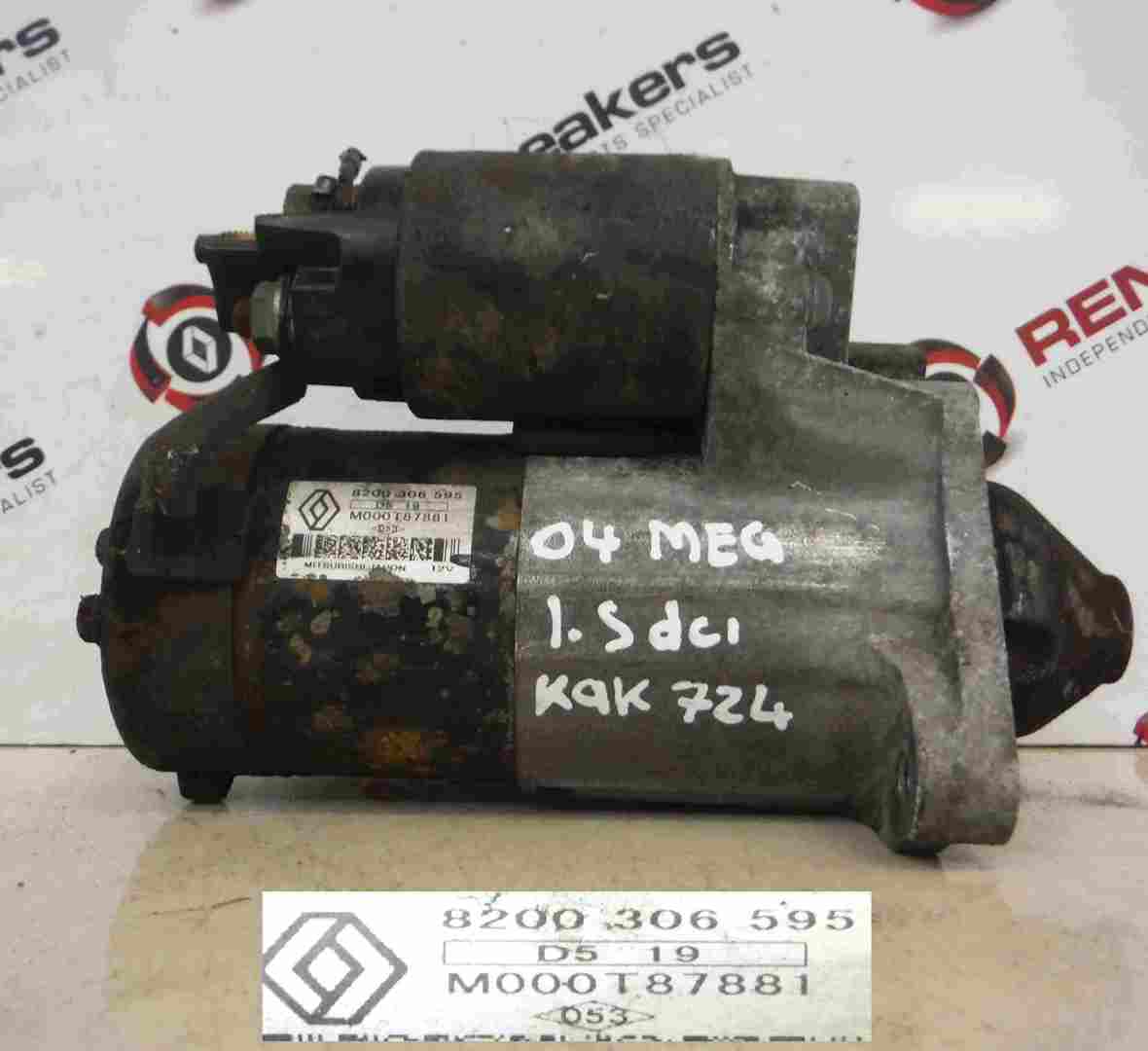 Renault Megane 2002-2008 1.5 dCi Starter Motor Starting K9K 724 8200306595