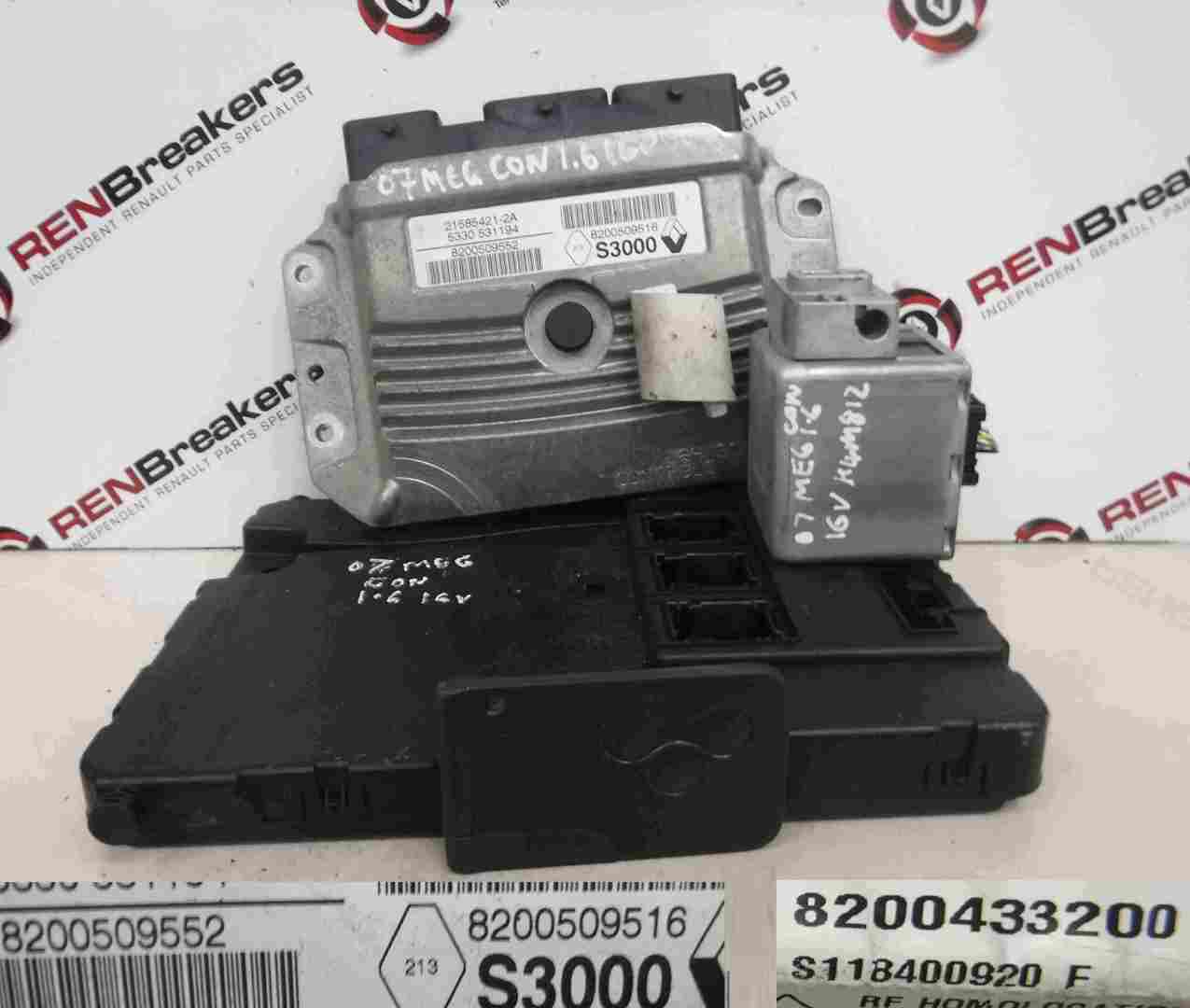 Renault Megane 2002-2008 1.6 16 ECU SET UCH BCM Immobiliser + Key Card