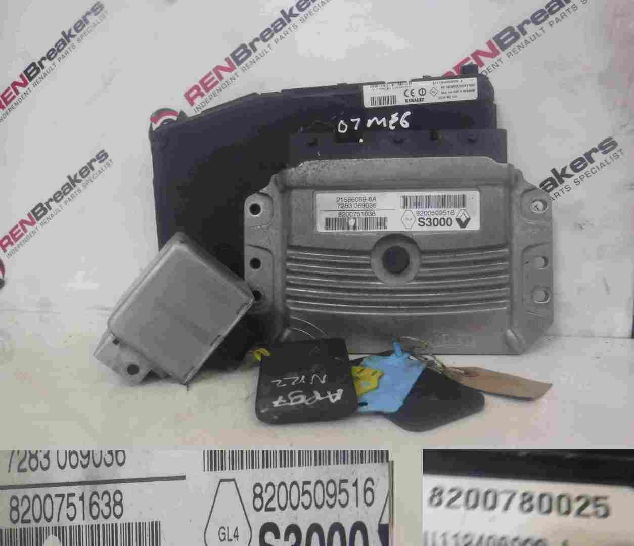 Renault Megane 2002-2008 1.6 16v ECU SET UCH BCM Steering Lock + 2 Key Cards