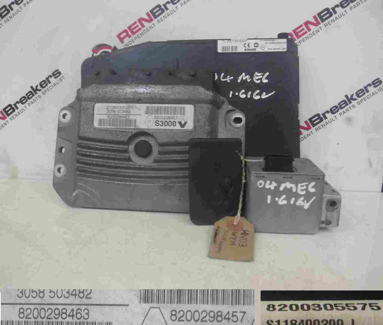 Renault Megane 2002-2008 1.6 16v ECU SET UCH BCM Steering Lock + Key Card