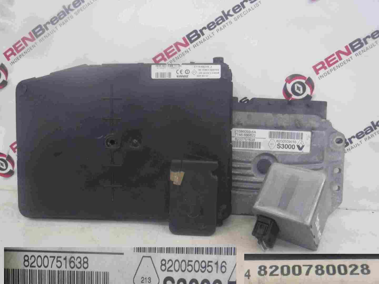 Renault Megane 2002-2008 1.6 16v ECU SET UCH Steering Lock + Key Card 8200751638
