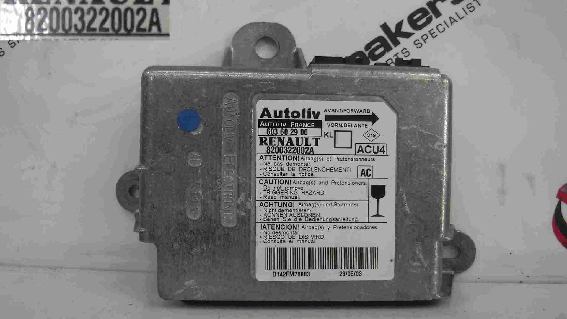 Renault Megane 2002-2008 Airbag ECU Module Computer 8200322002A