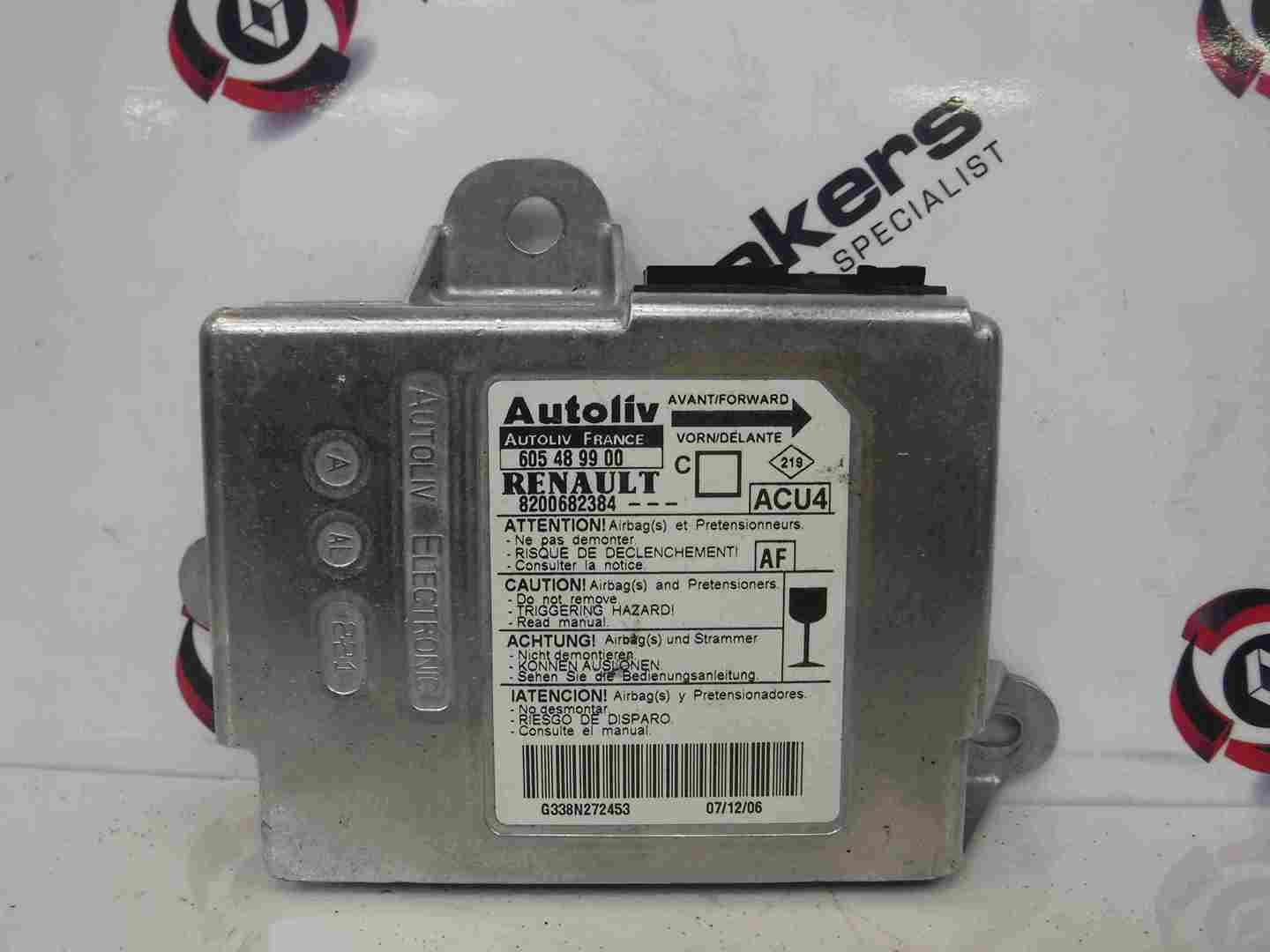 Renault Megane 2002-2008 Airbag ECU Module Computer 8200682384