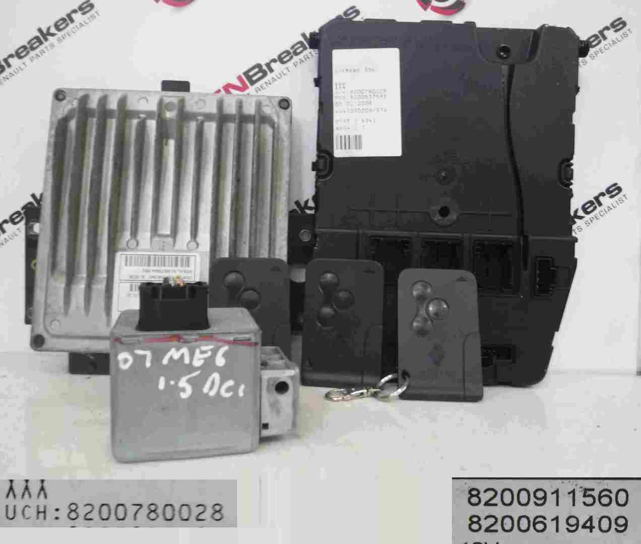 Renault Megane 2006-2008 1.5 dCi ECU SET UCH BCM Steering Lock + 3 Key Cards