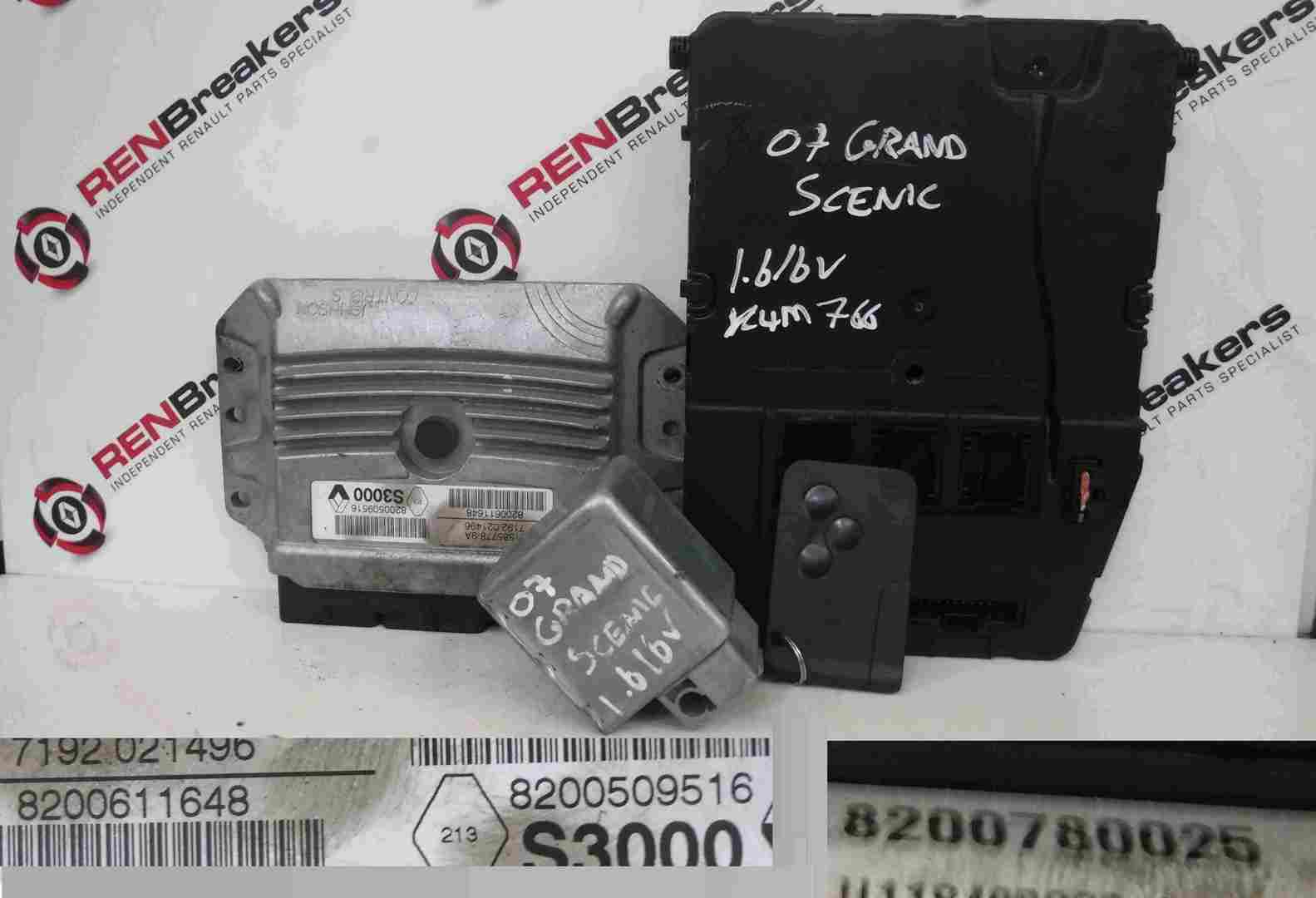 Renault Megane Scenic 2003-2009 1.6 16v ECU SET UCH BCM Steering Lock   Key Card