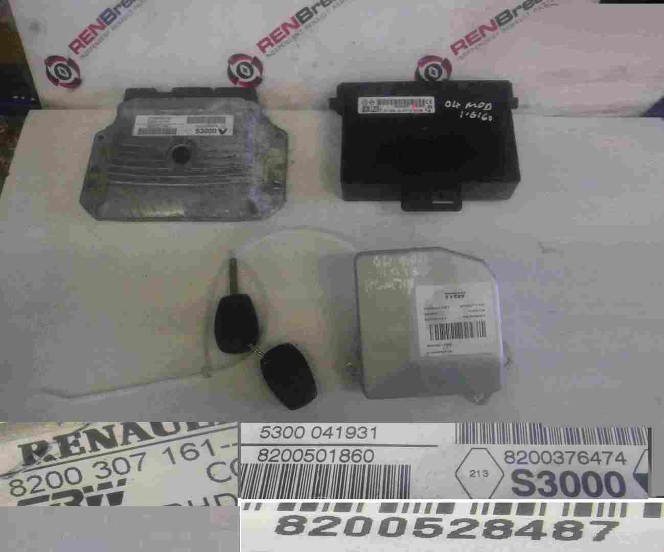 Renault Modus 2004-2008 1.6 16v ECU SET UCH BCM Steering + Key Fob 8200307161