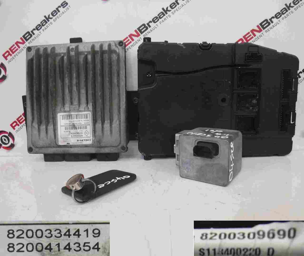 Renault Scenic 2003-2009 1.5 dCi ECU SET UCH Steering Lock + Key Card 8200334419