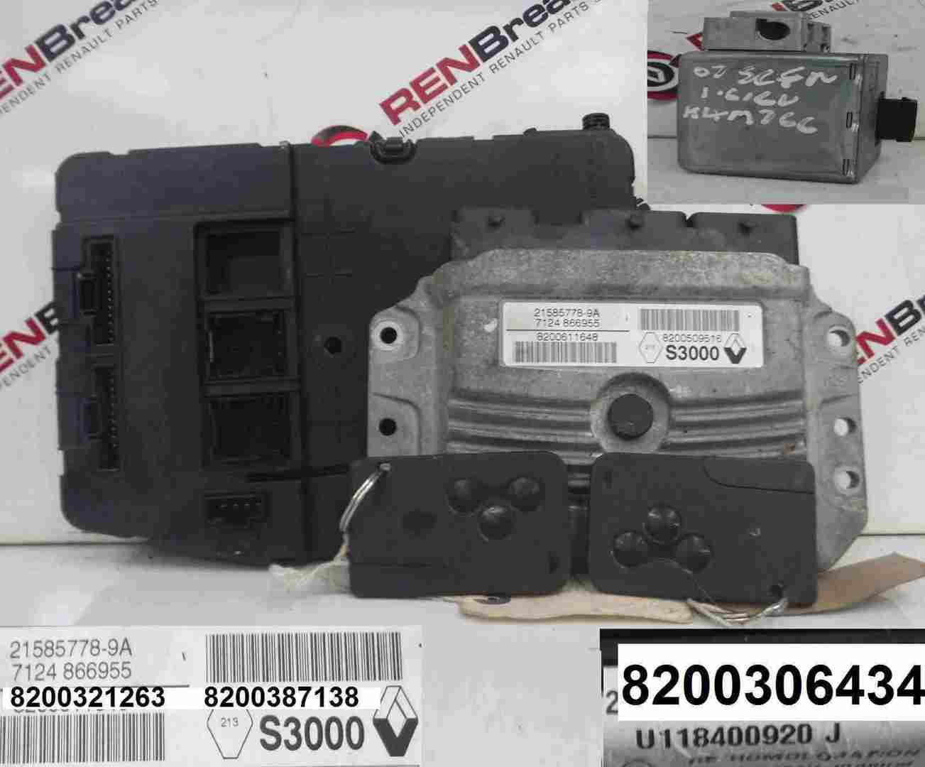 Renault Scenic 2003-2009 1.6 16v ECU SET UCH BCM Steering Lock + 2 Key Cards