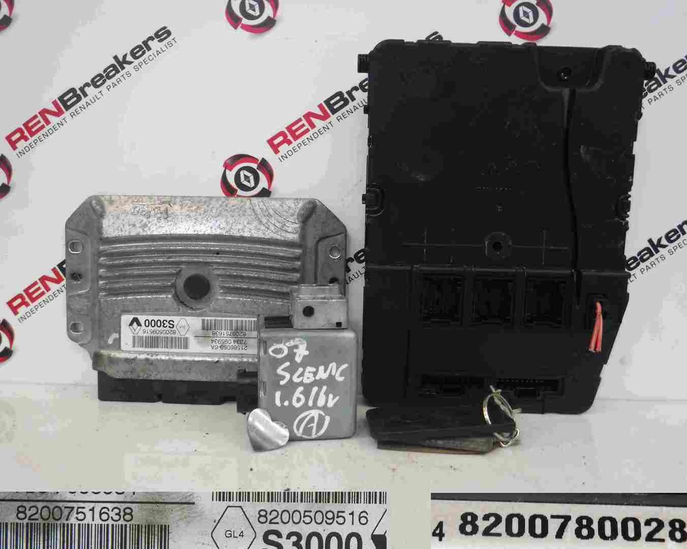 Renault Scenic 2003-2009 1.6 16v ECU SET UCH BCM Steering Lock + Key Card