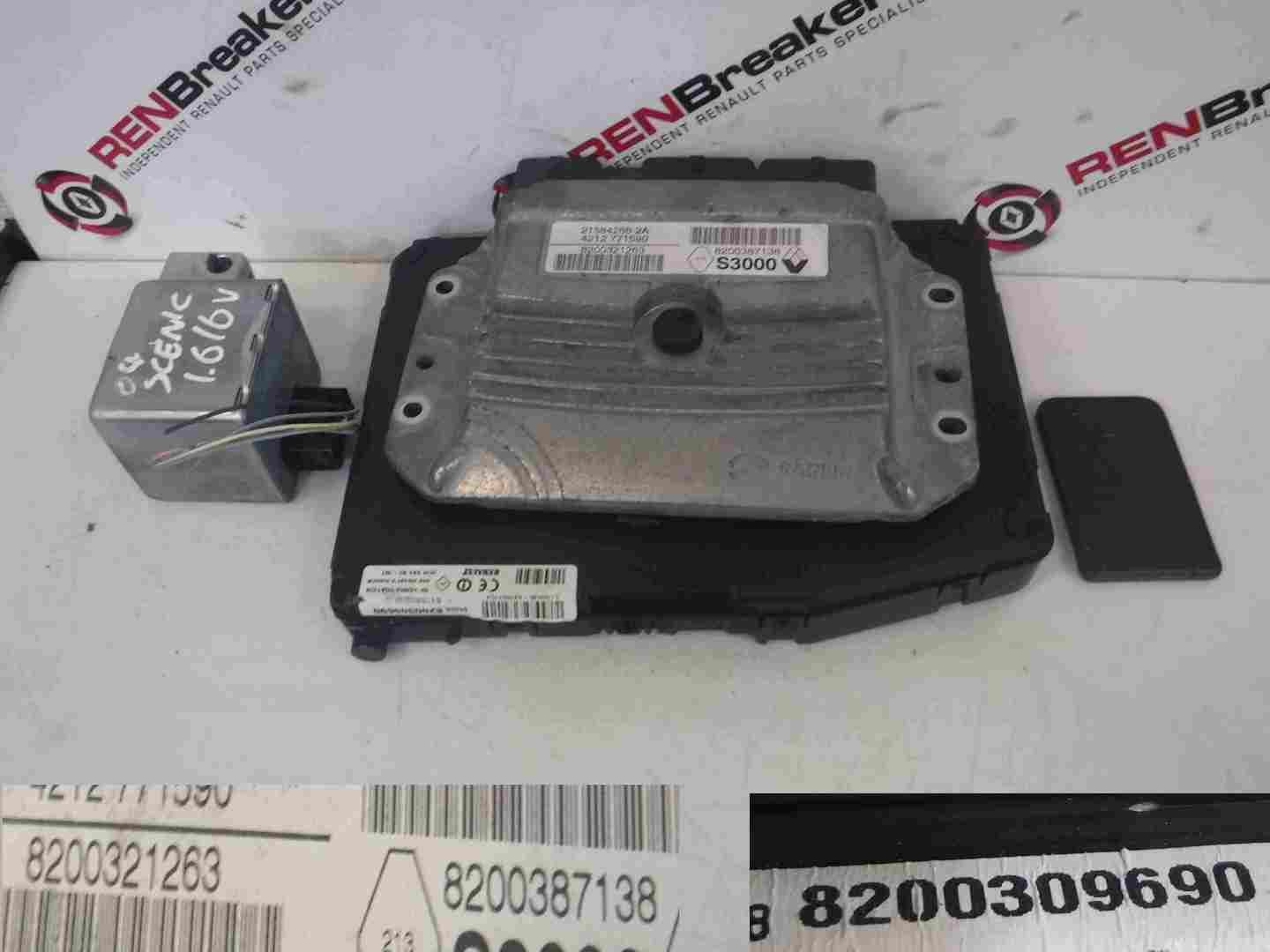 Renault Scenic 2003-2009 1.6 16v ECU SET UCH BCM Steering Lock   Key Card