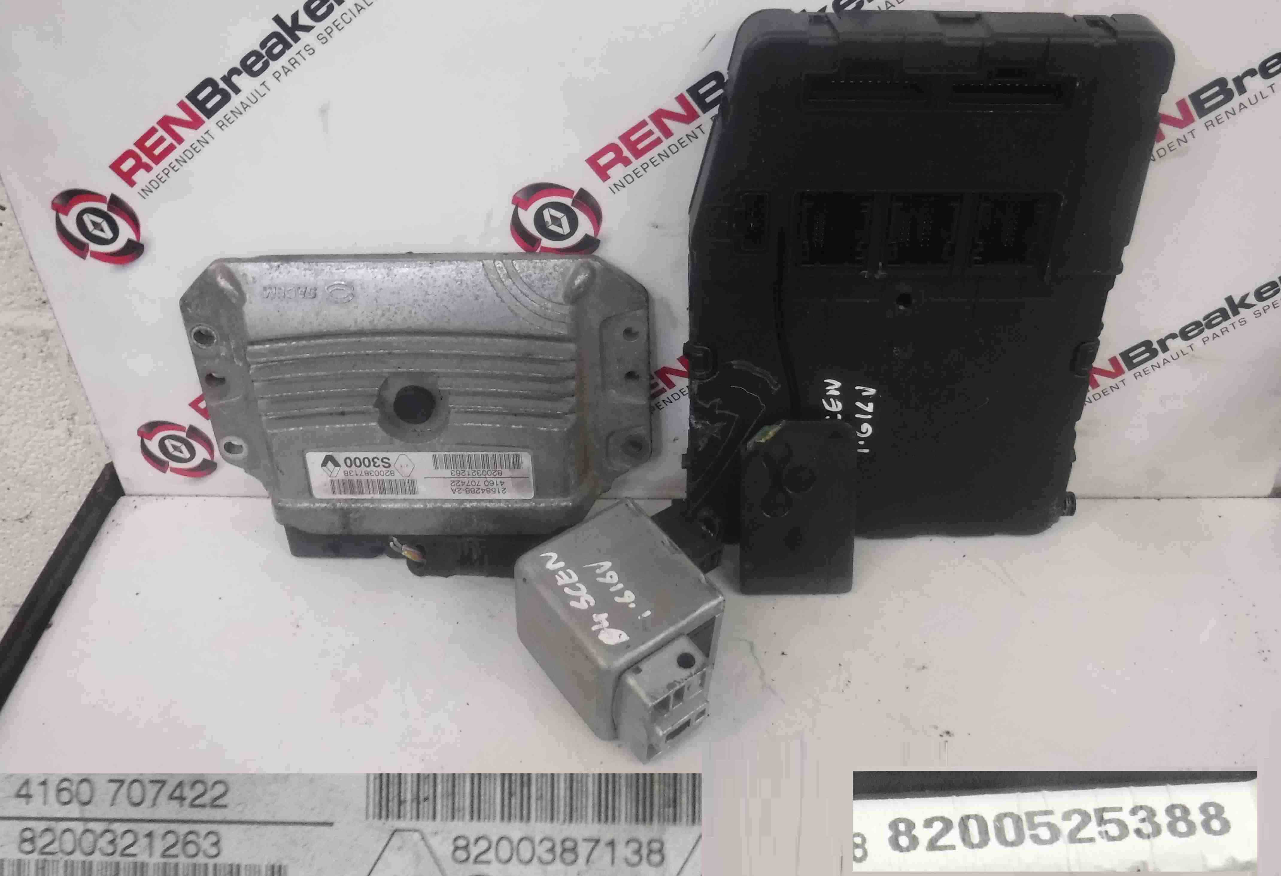 Renault Scenic 2003-2009 1.6 16v ECU SET UCH Lock Box + Key Card 8200321263