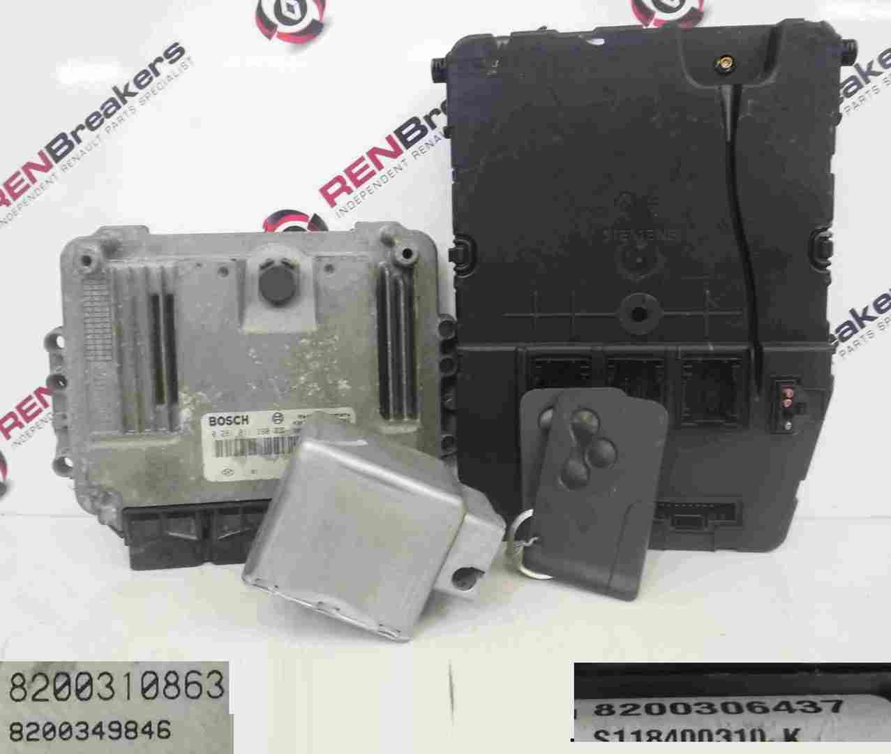 Renault Scenic 2003-2009 1.9 dCi ECU SET UCH Steering Lock + 2 Key Cards