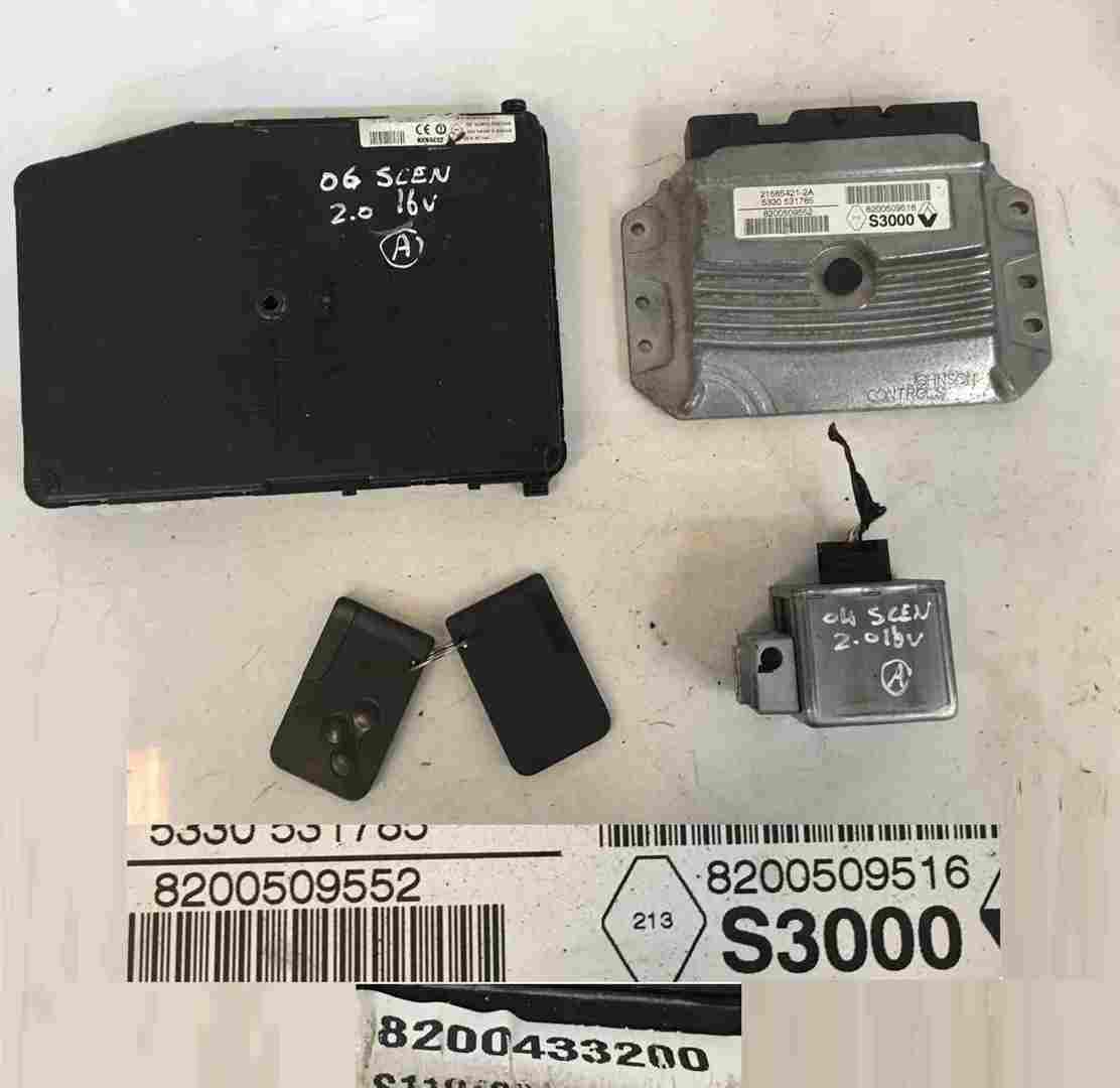 Renault Scenic 2003-2009 2.0 16v ECU SET UCH BCM Steering Lock   2 Keys Auto