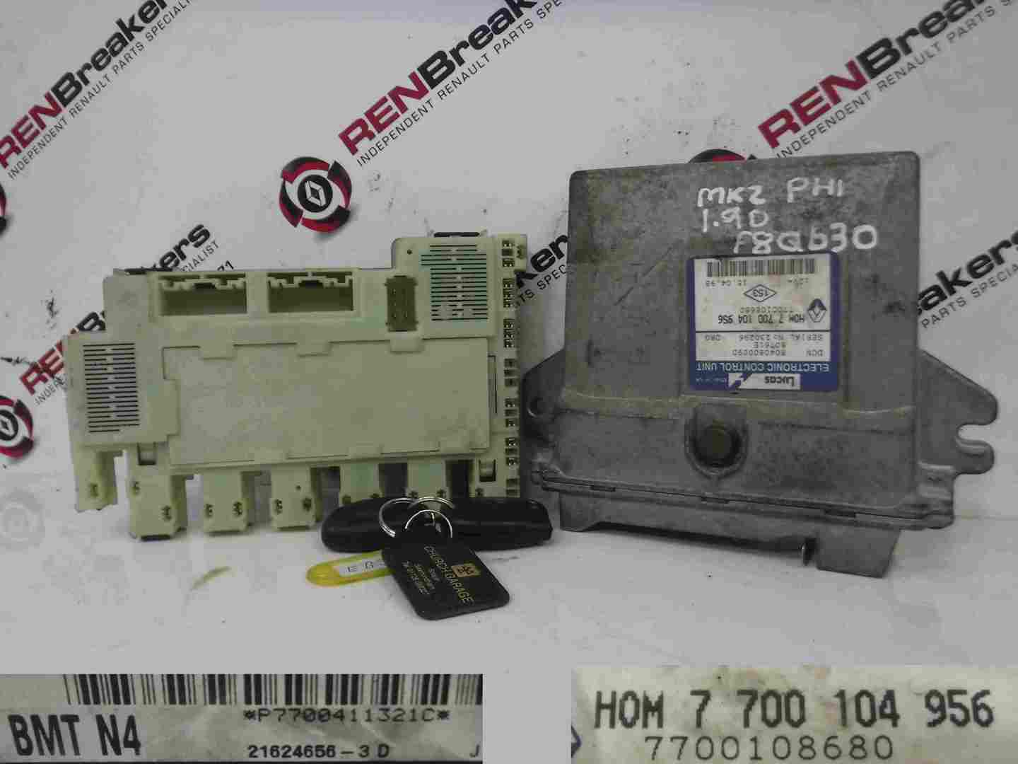 Renault Clio MK2 1998-2001 1.9 D ECU SET UCH BCM Immobiliser   2 Key Fobs