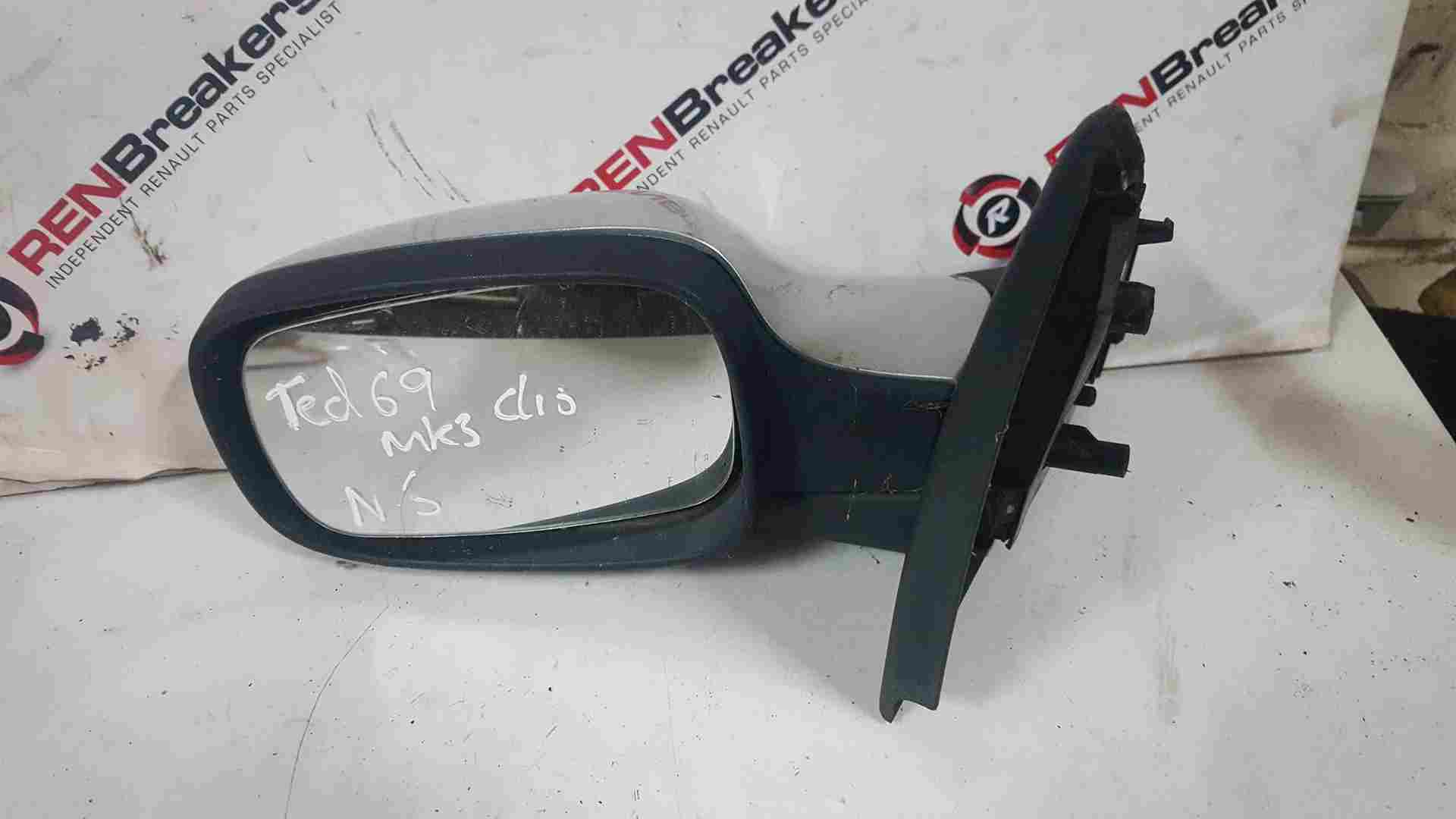 Renault Clio MK3 2005-2009 Passenger Ns Wing Mirror Silver Ted69 cracked