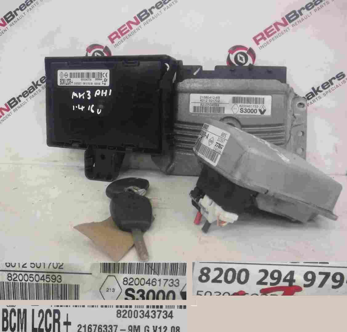 Renault Clio MK3 2005-2012 1.4 16v ECU SET UCH BCM Immobiliser + 2 Key Fobs