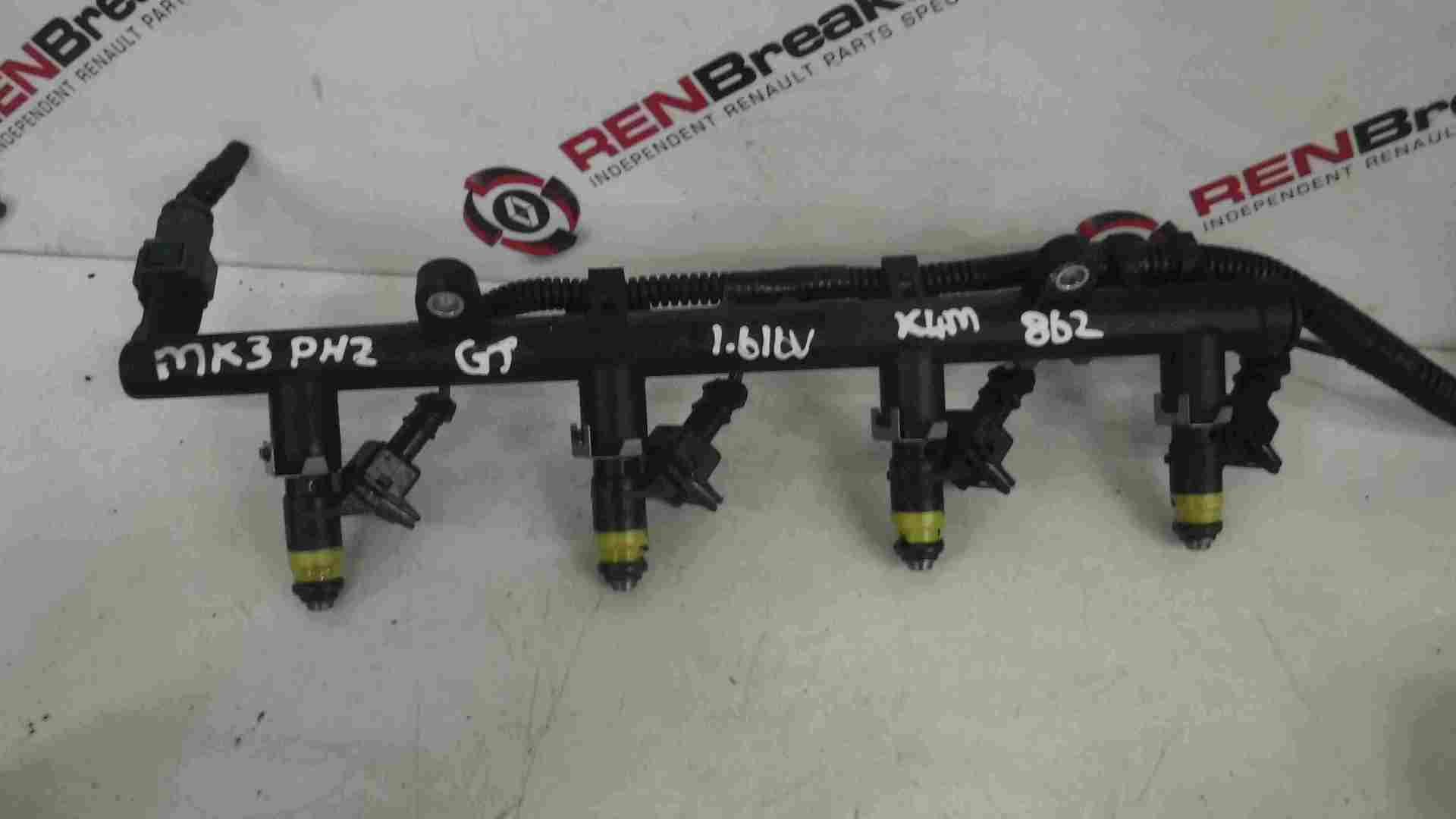 Renault Clio MK3 2009-2012 1.6 16v Yellow Fuel Injectors X4   Rail 8200135504