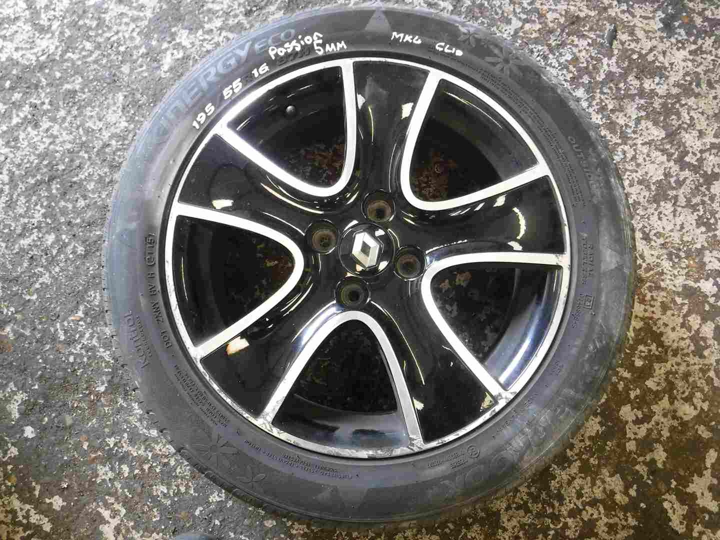 Renault Clio MK4 2013-2019 Passion Alloy Wheel Black + Tyre 195 55 16 5mm 4/5