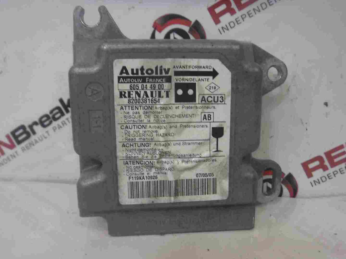 Renault Kangoo 2003-2007 Airbag ECU Module Computer 8200381654