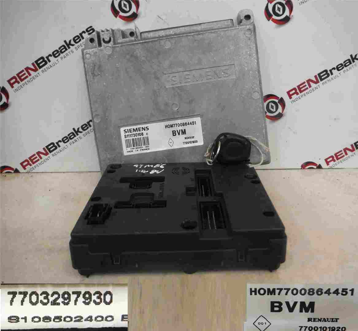 Renault Megane 1995-1999 1.4 8v ECU SET UCH BCM Immobiliser Key Fob 7703297930